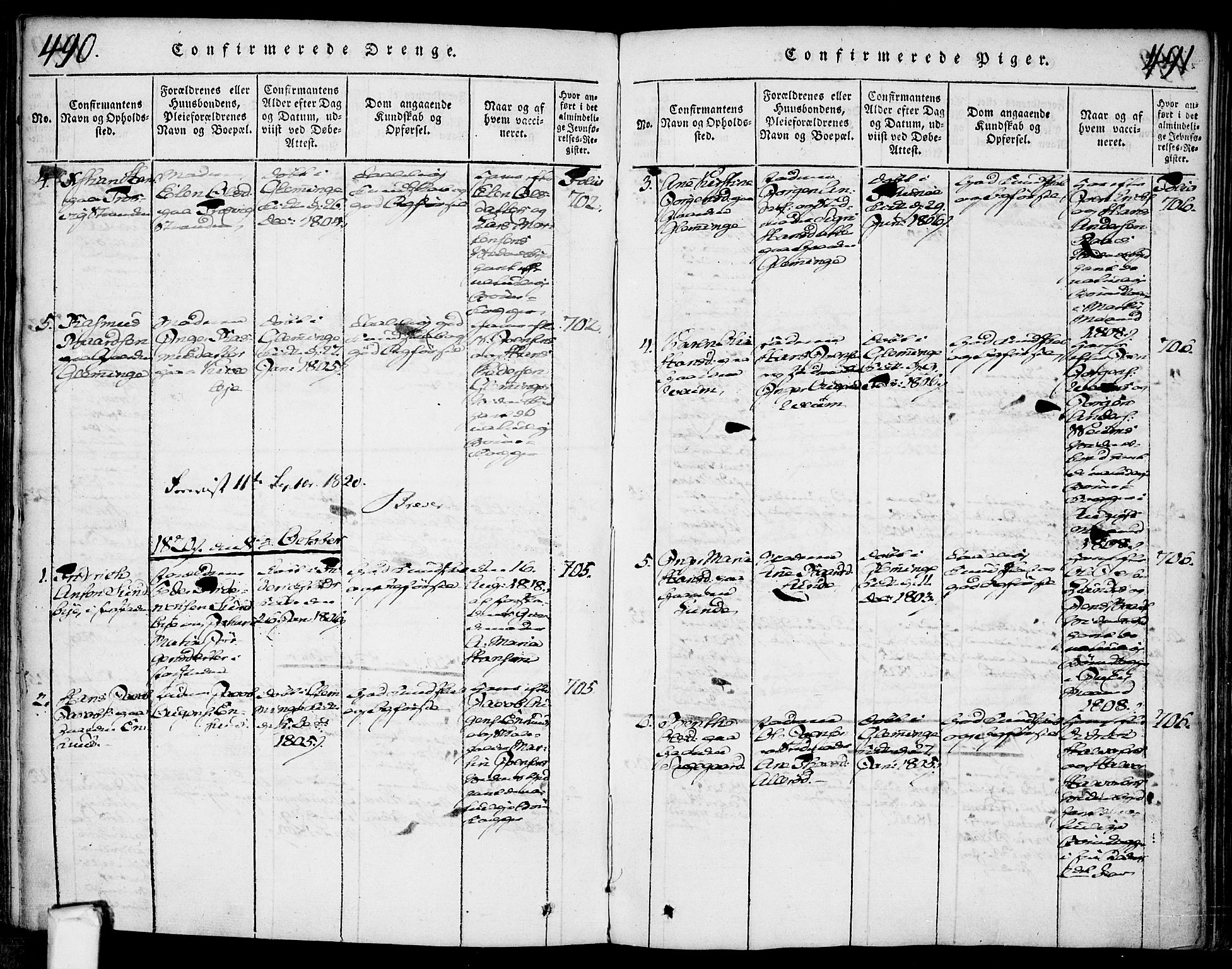 Glemmen prestekontor Kirkebøker, SAO/A-10908/F/Fa/L0004: Parish register (official) no. 4, 1816-1838, p. 490-491