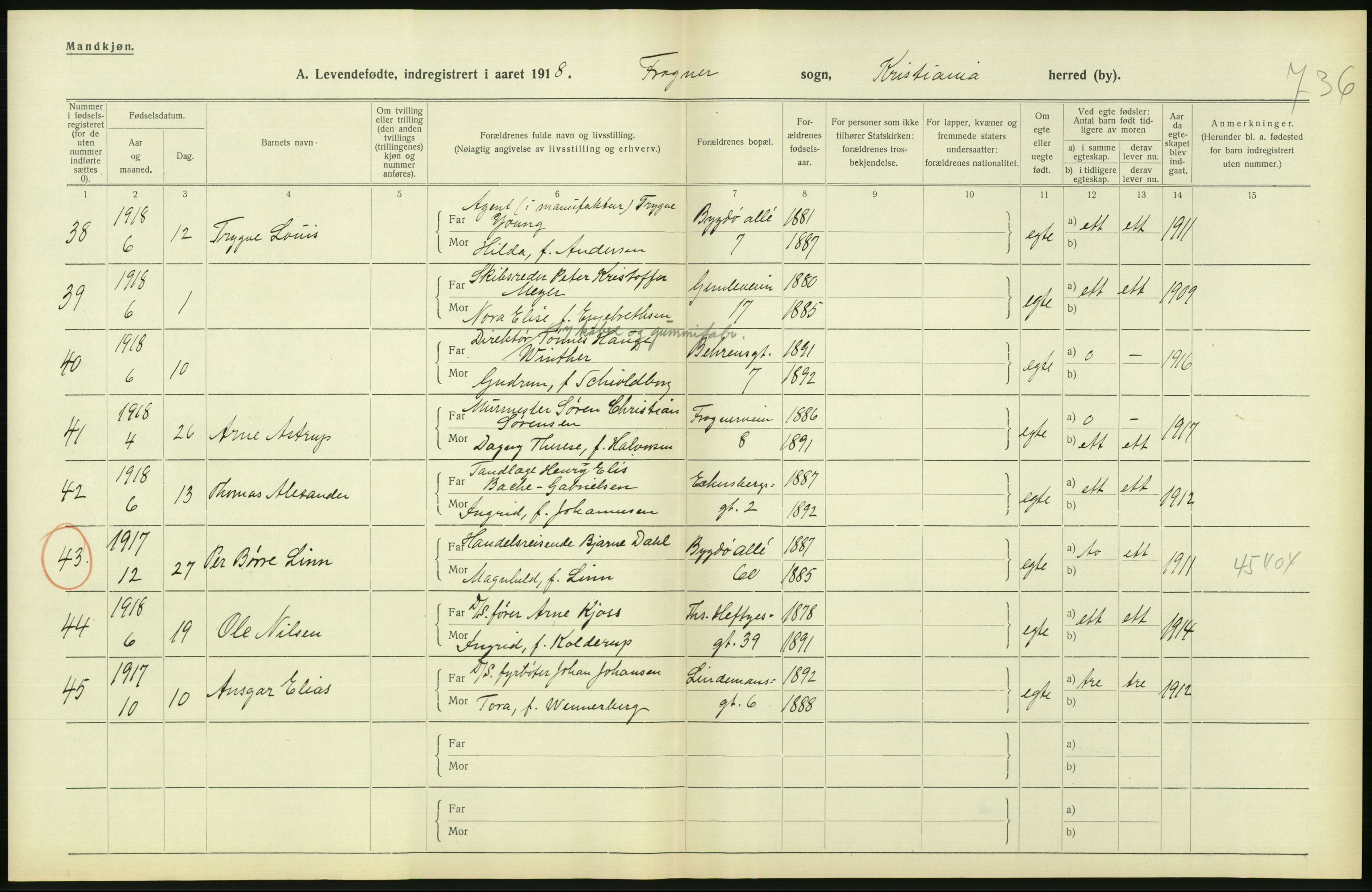 Statistisk sentralbyrå, Sosiodemografiske emner, Befolkning, AV/RA-S-2228/D/Df/Dfb/Dfbh/L0008: Kristiania: Levendefødte menn og kvinner., 1918, p. 690