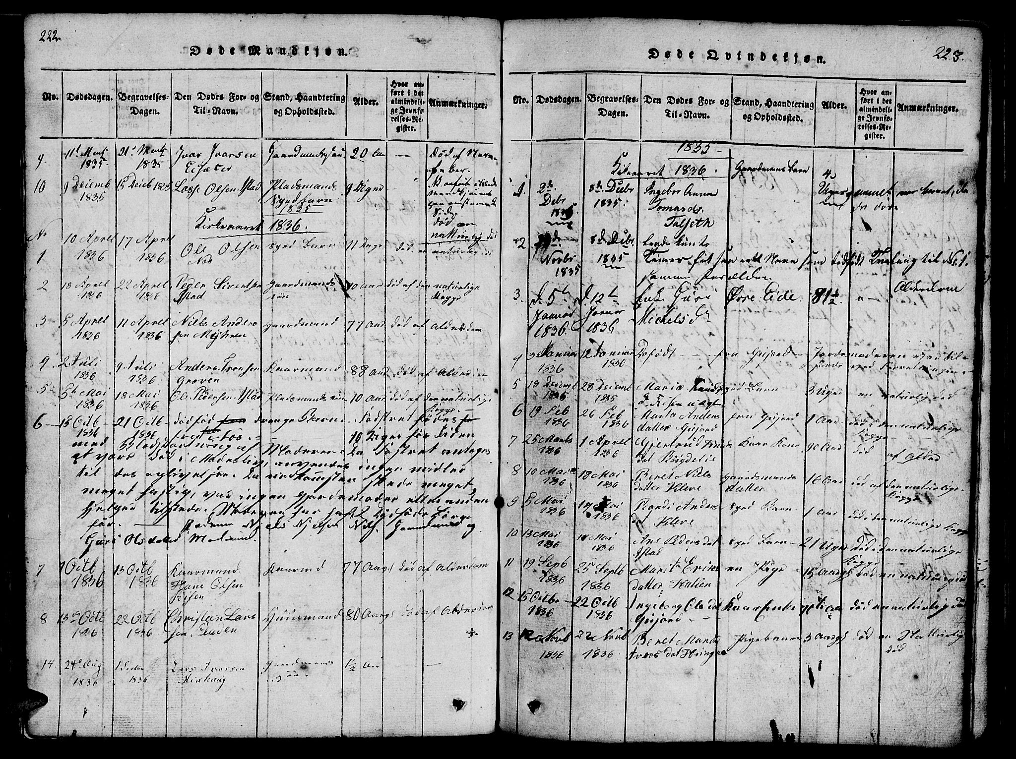 Ministerialprotokoller, klokkerbøker og fødselsregistre - Møre og Romsdal, SAT/A-1454/557/L0679: Parish register (official) no. 557A01, 1818-1843, p. 222-223