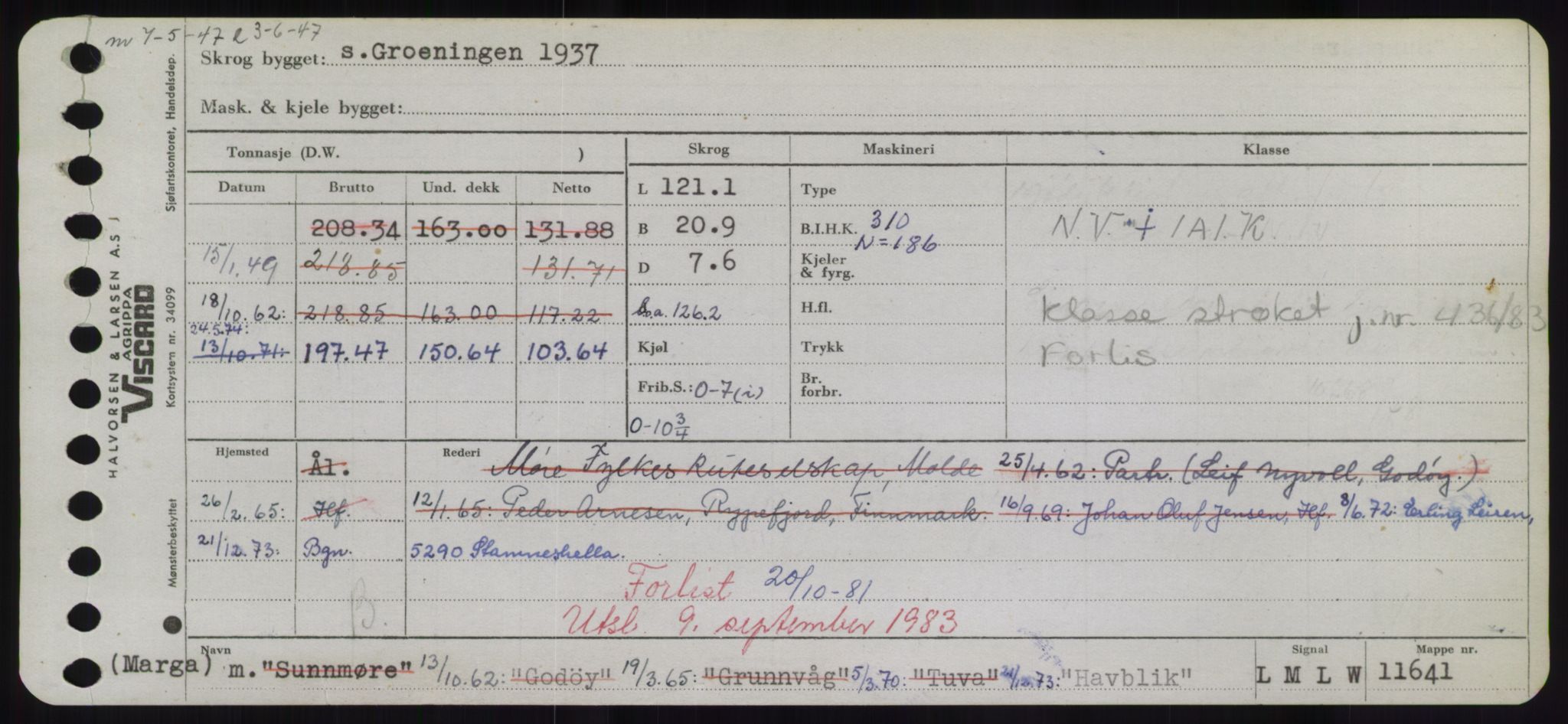 Sjøfartsdirektoratet med forløpere, Skipsmålingen, RA/S-1627/H/Hd/L0014: Fartøy, H-Havl, p. 461