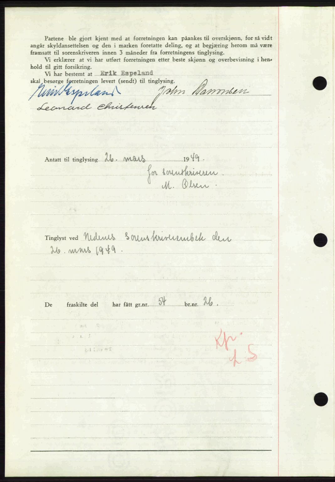 Nedenes sorenskriveri, AV/SAK-1221-0006/G/Gb/Gba/L0060: Mortgage book no. A12, 1948-1949, Diary no: : 472/1949