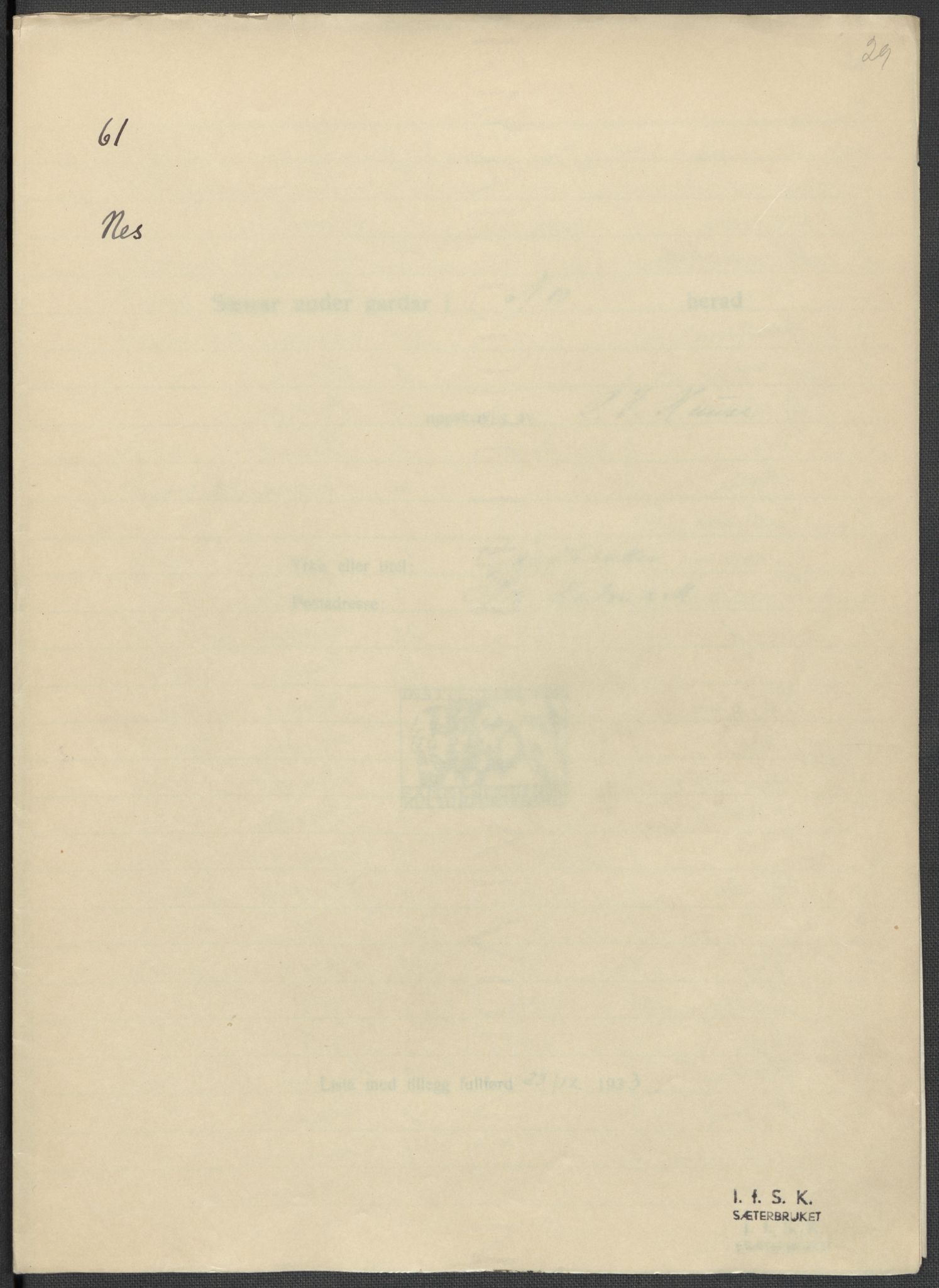 Instituttet for sammenlignende kulturforskning, RA/PA-0424/F/Fc/L0002/0003: Eske B2: / Hedmark (perm III), 1934-1936, p. 29