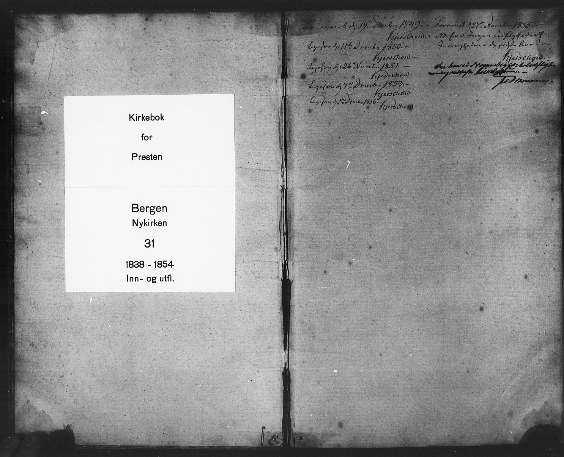 Nykirken Sokneprestembete, AV/SAB-A-77101/H/Haa/L0049: Parish register (official) no. G 1, 1838-1860