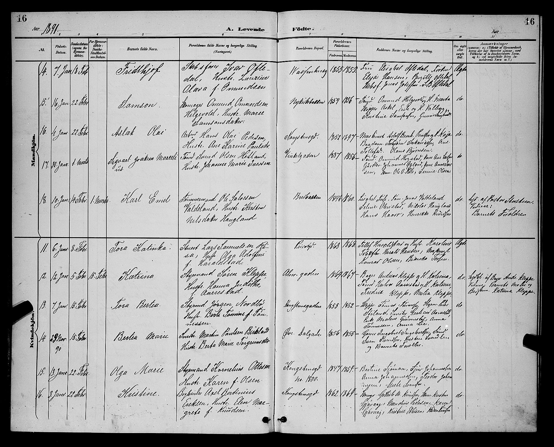 St. Petri sokneprestkontor, AV/SAST-A-101813/001/30/30BB/L0006: Parish register (copy) no. B 6, 1890-1897, p. 16