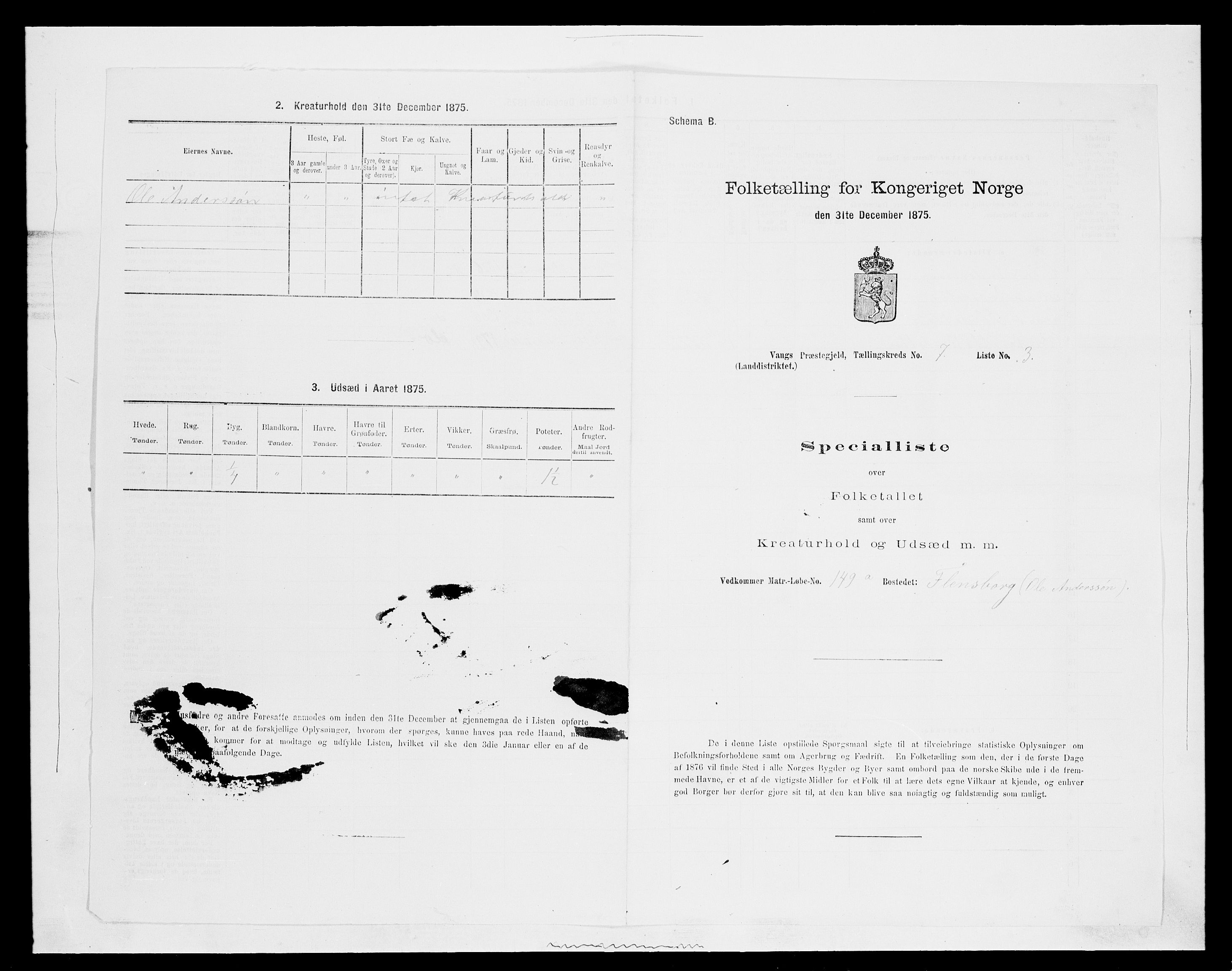 SAH, 1875 census for 0414L Vang/Vang og Furnes, 1875, p. 1466