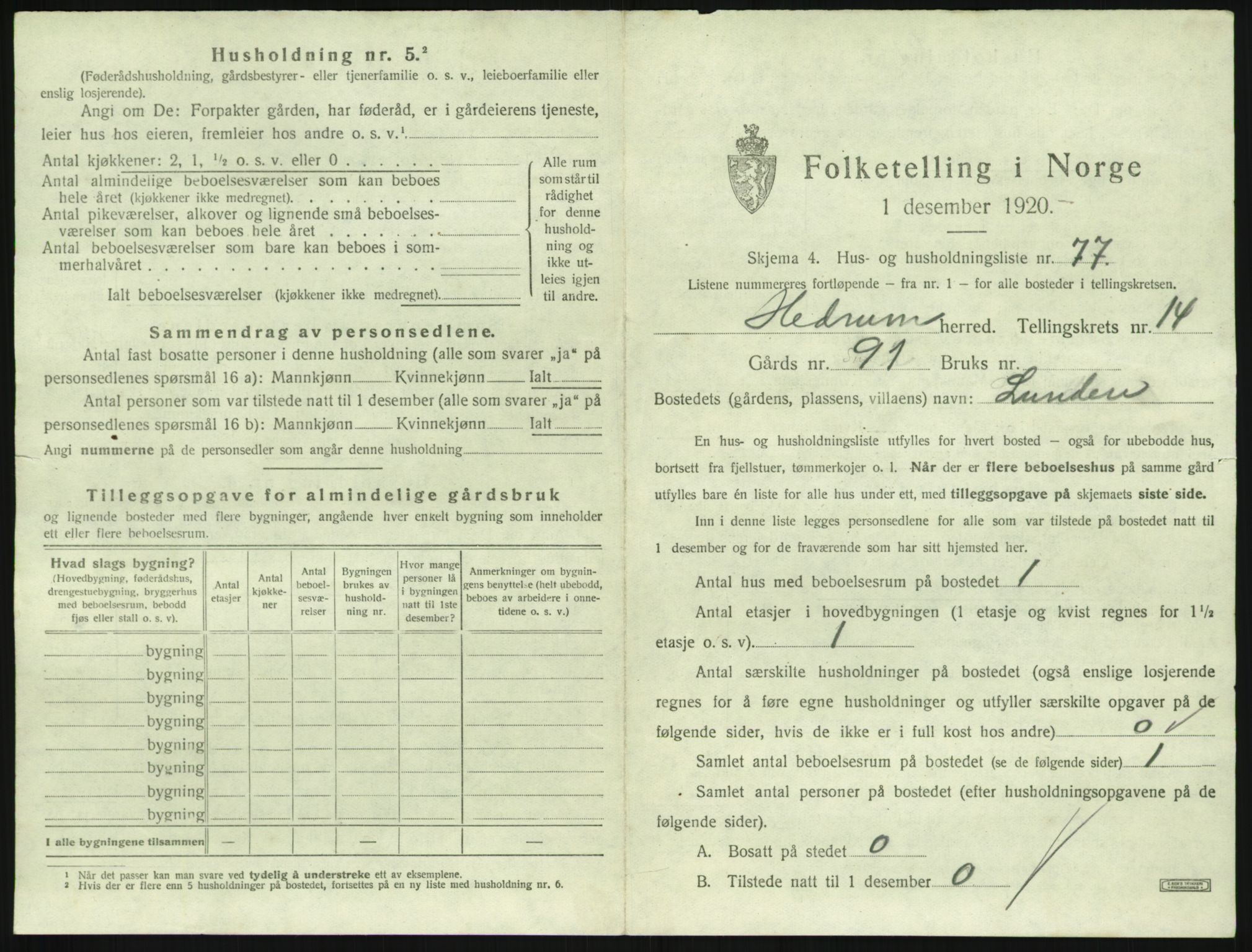 SAKO, 1920 census for Hedrum, 1920, p. 1409