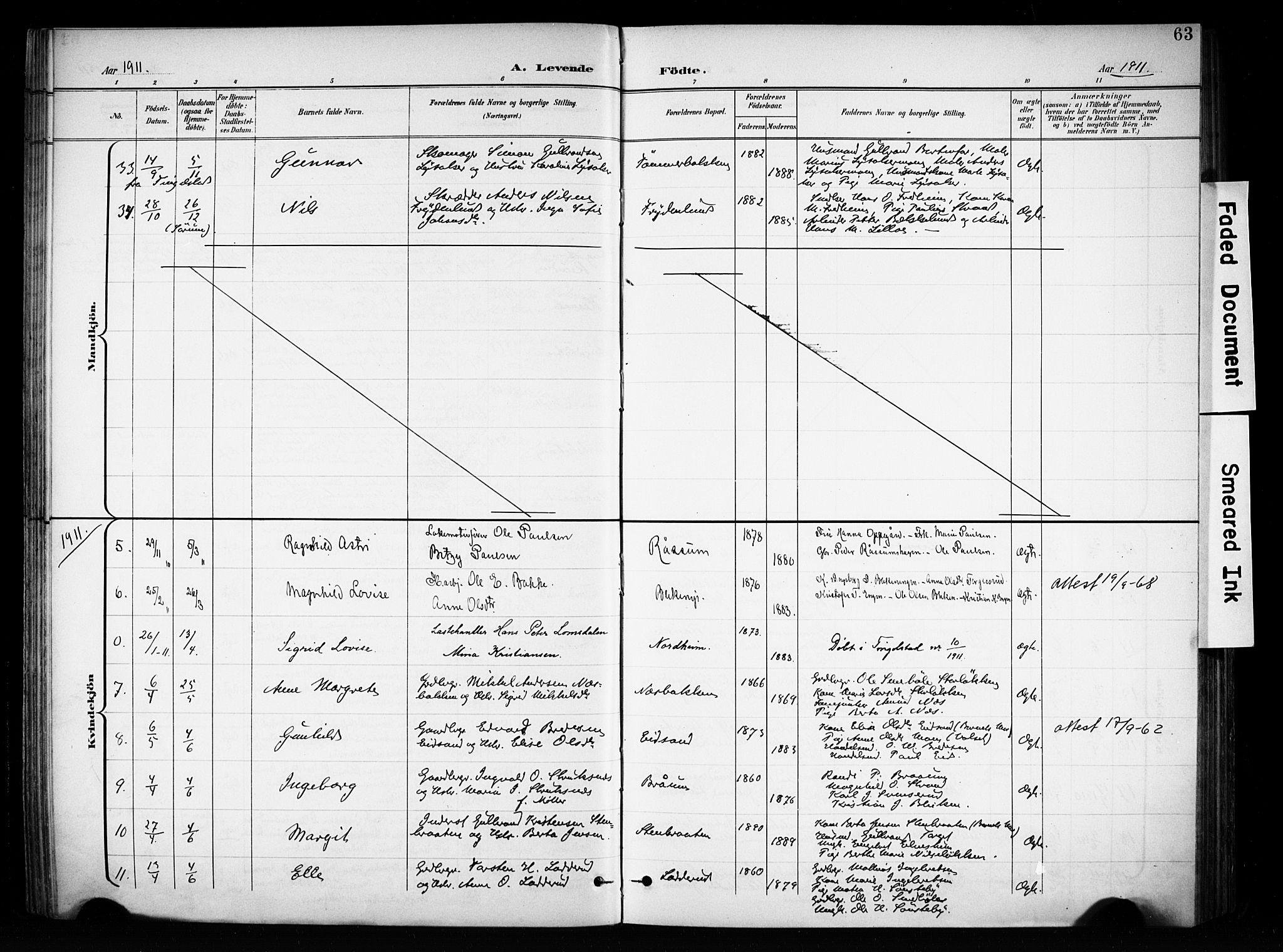 Brandbu prestekontor, SAH/PREST-114/H/Ha/Haa/L0001: Parish register (official) no. 1, 1900-1912, p. 63