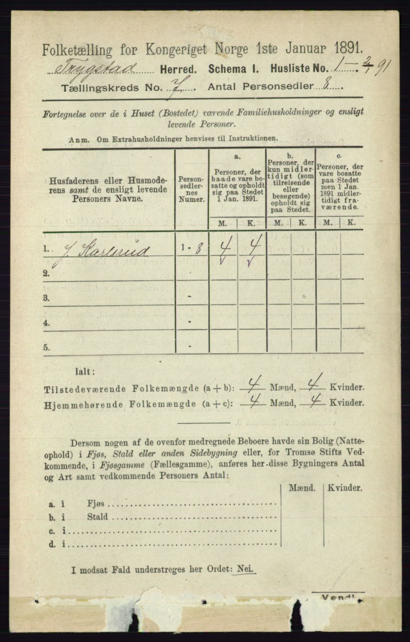 RA, 1891 Census for 0122 Trøgstad, 1891, p. 2841