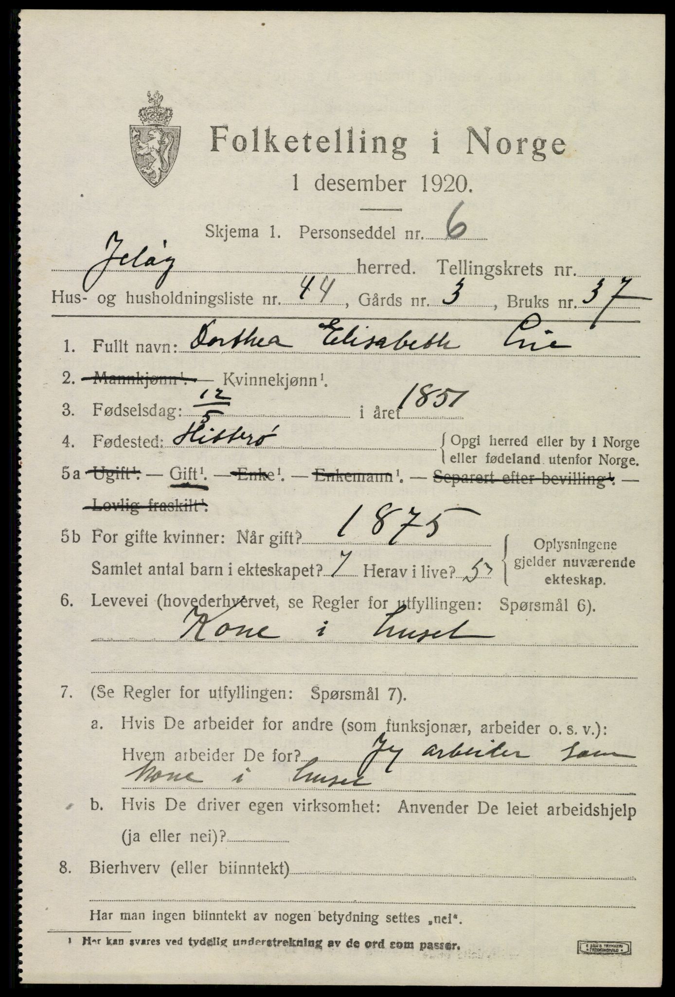 SAO, 1920 census for Moss land district, 1920, p. 2691