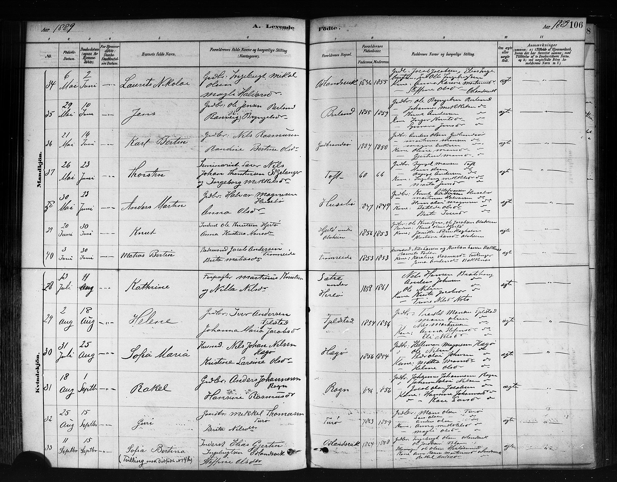 Herdla Sokneprestembete, AV/SAB-A-75701/H/Haa: Parish register (official) no. A 3, 1878-1890, p. 106