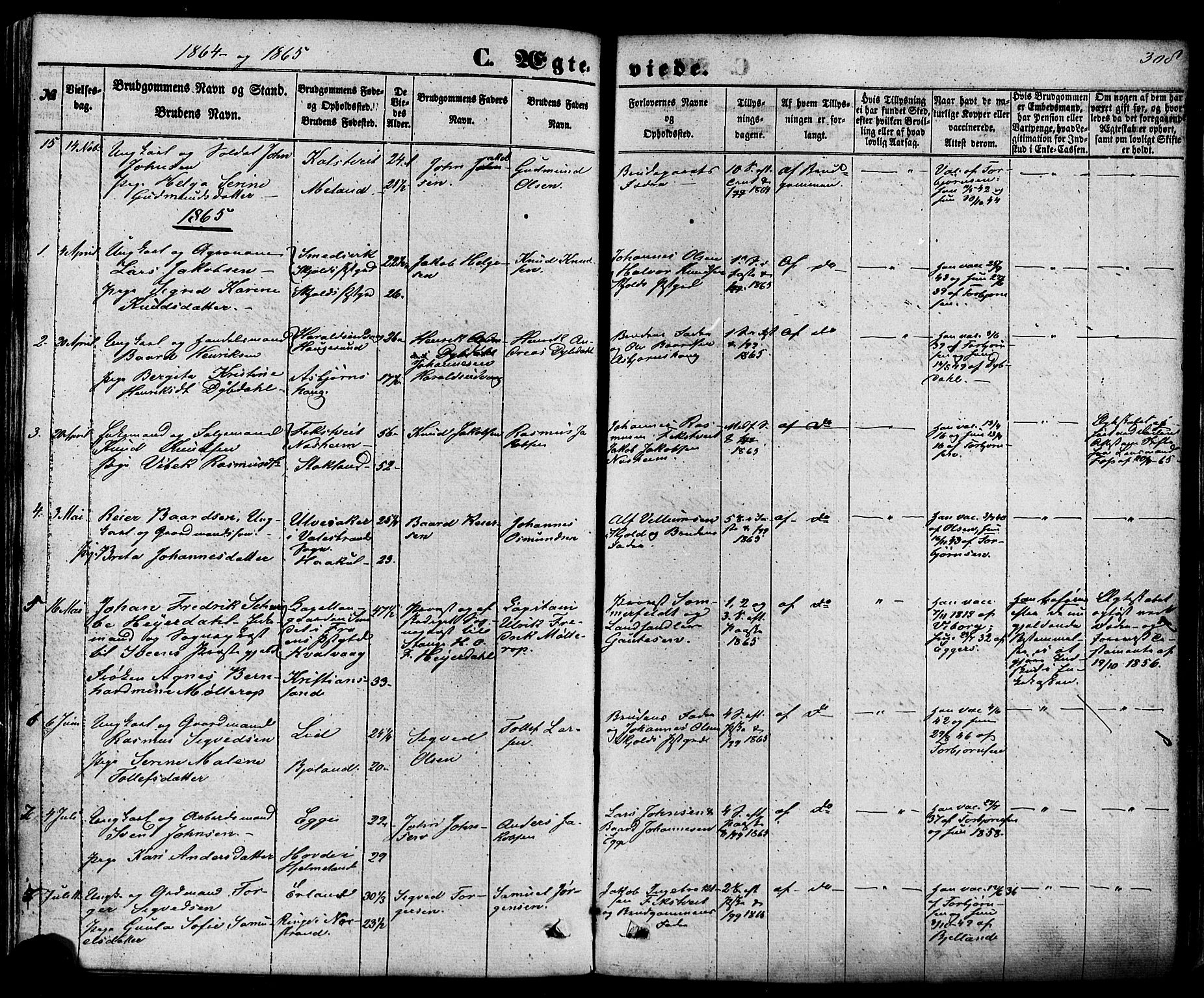 Skjold sokneprestkontor, AV/SAST-A-101847/H/Ha/Haa/L0008: Parish register (official) no. A 8, 1856-1882, p. 308