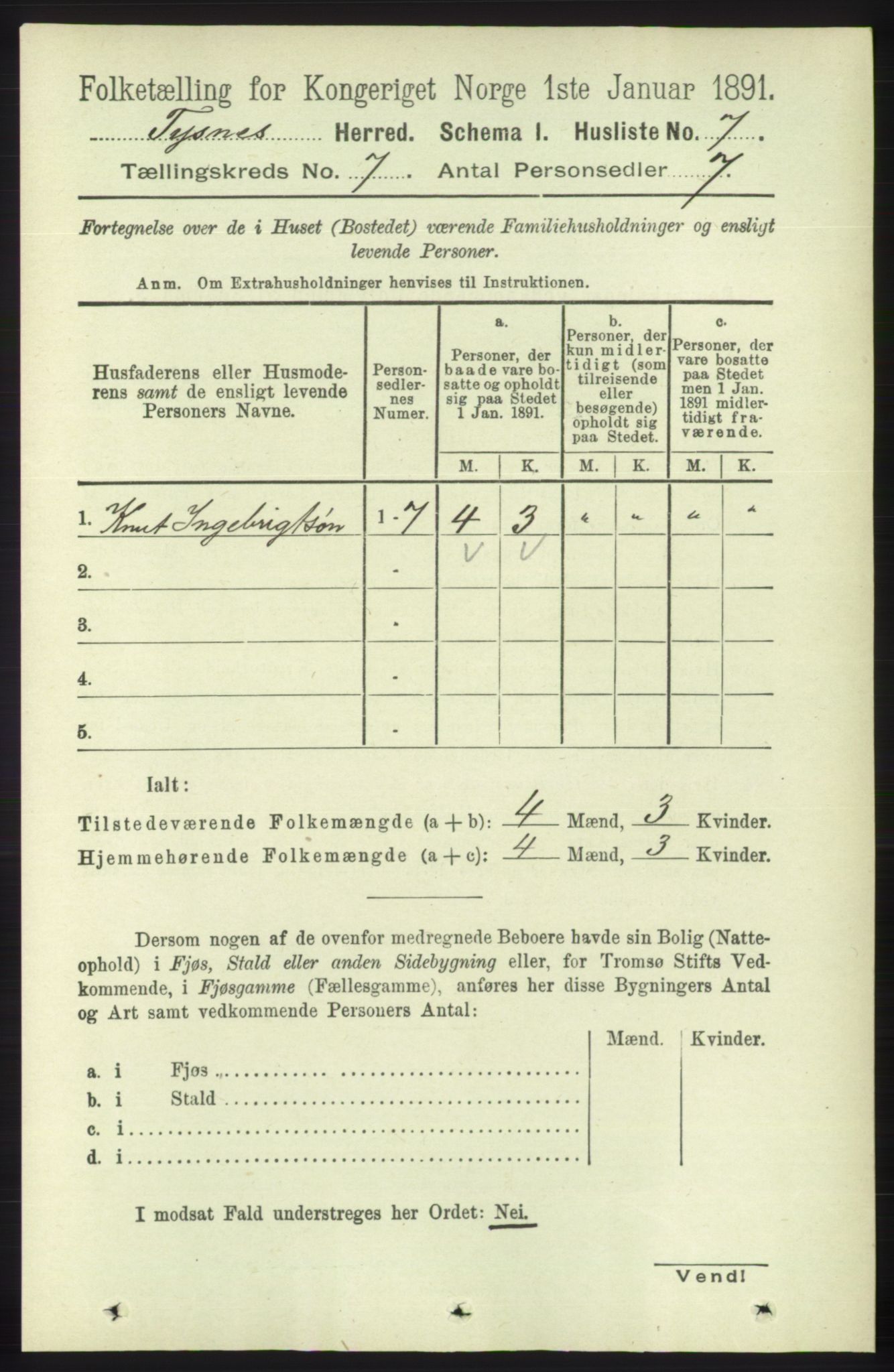 RA, 1891 census for 1223 Tysnes, 1891, p. 2767