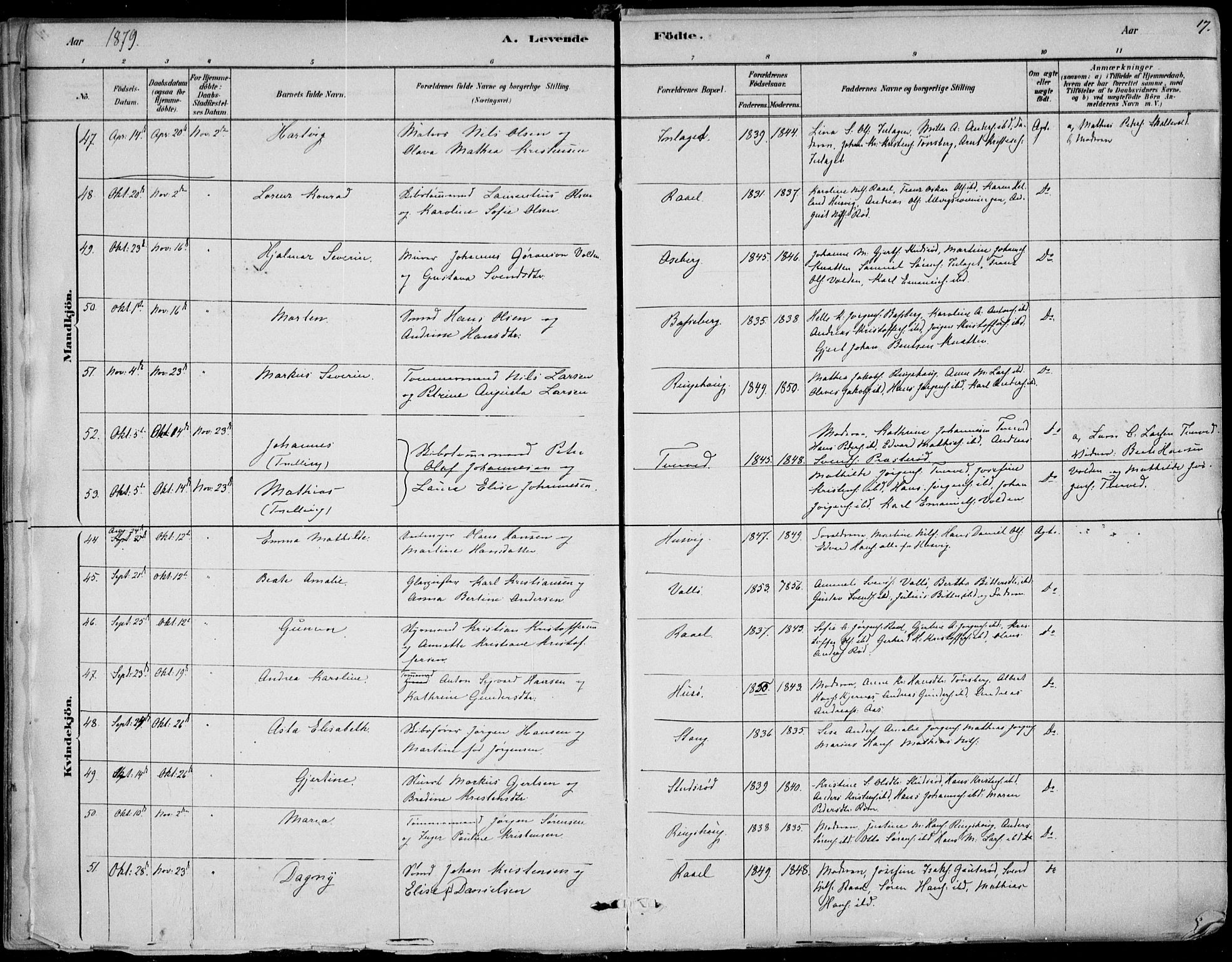 Sem kirkebøker, SAKO/A-5/F/Fb/L0004: Parish register (official) no. II 4, 1878-1891, p. 17