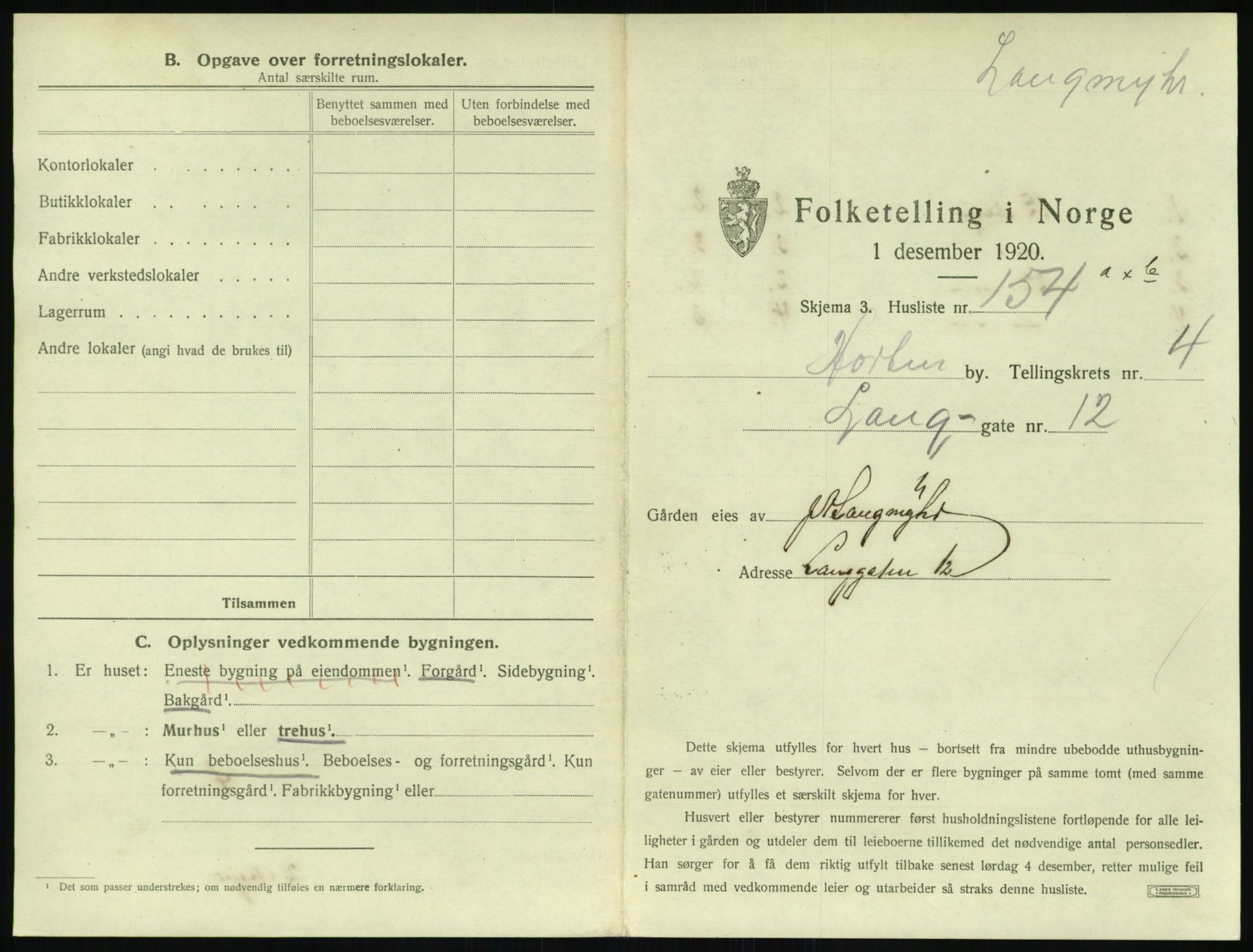 SAKO, 1920 census for Horten, 1920, p. 1529