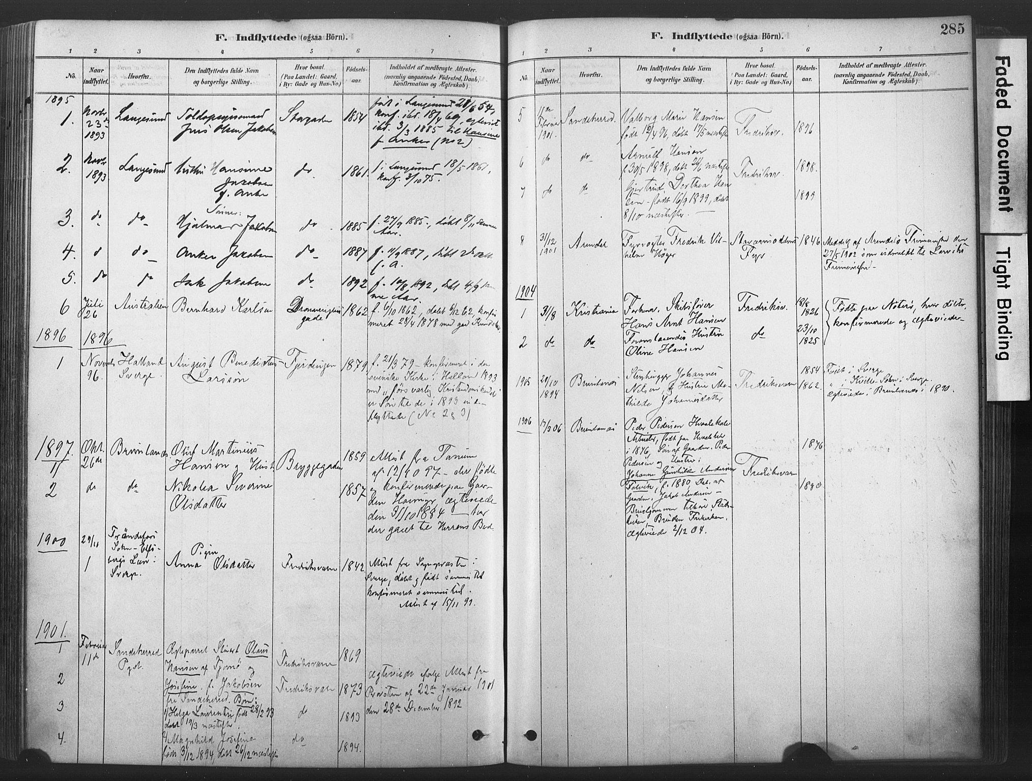 Stavern kirkebøker, SAKO/A-318/F/Fa/L0008: Parish register (official) no. 8, 1878-1905, p. 285