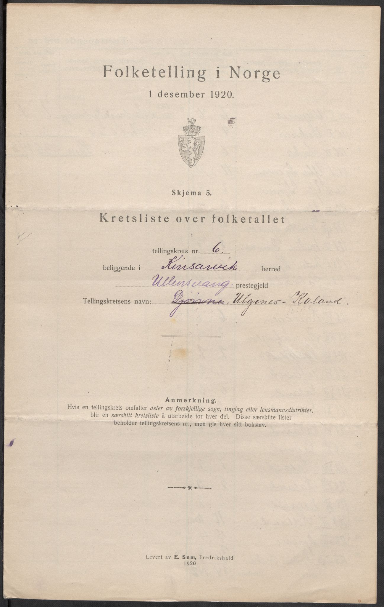 SAB, 1920 census for Kinsarvik, 1920, p. 20