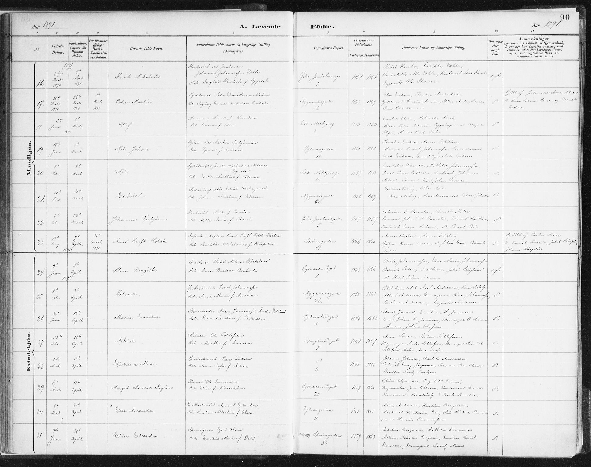 Johanneskirken sokneprestembete, AV/SAB-A-76001/H/Haa/L0001: Parish register (official) no. A 1, 1885-1900, p. 90