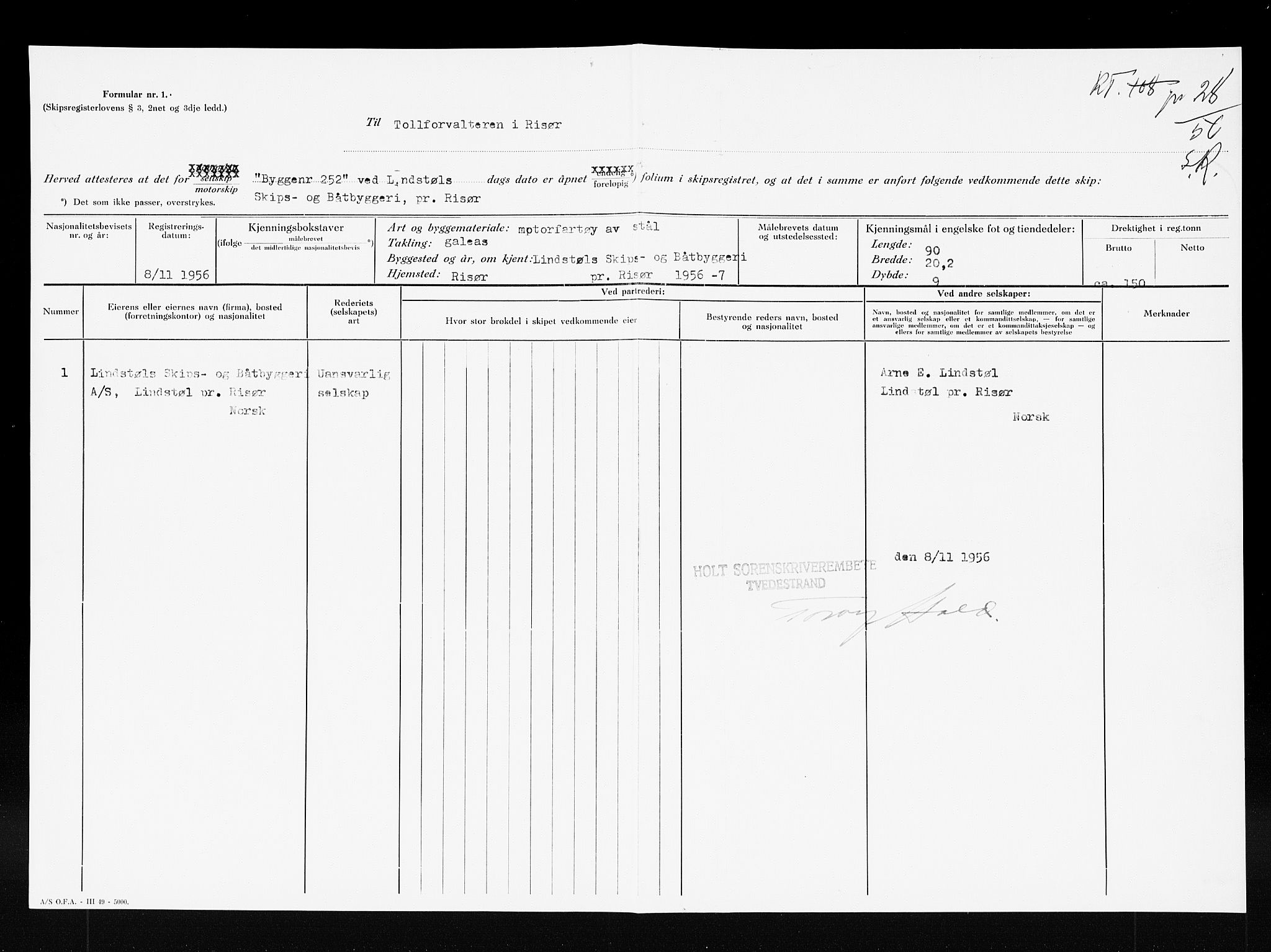 Risør tollsted, AV/SAK-1351-0010/H/Ha/L0320: Skipsregisteret. Journalsaker, 1861-1957, p. 680