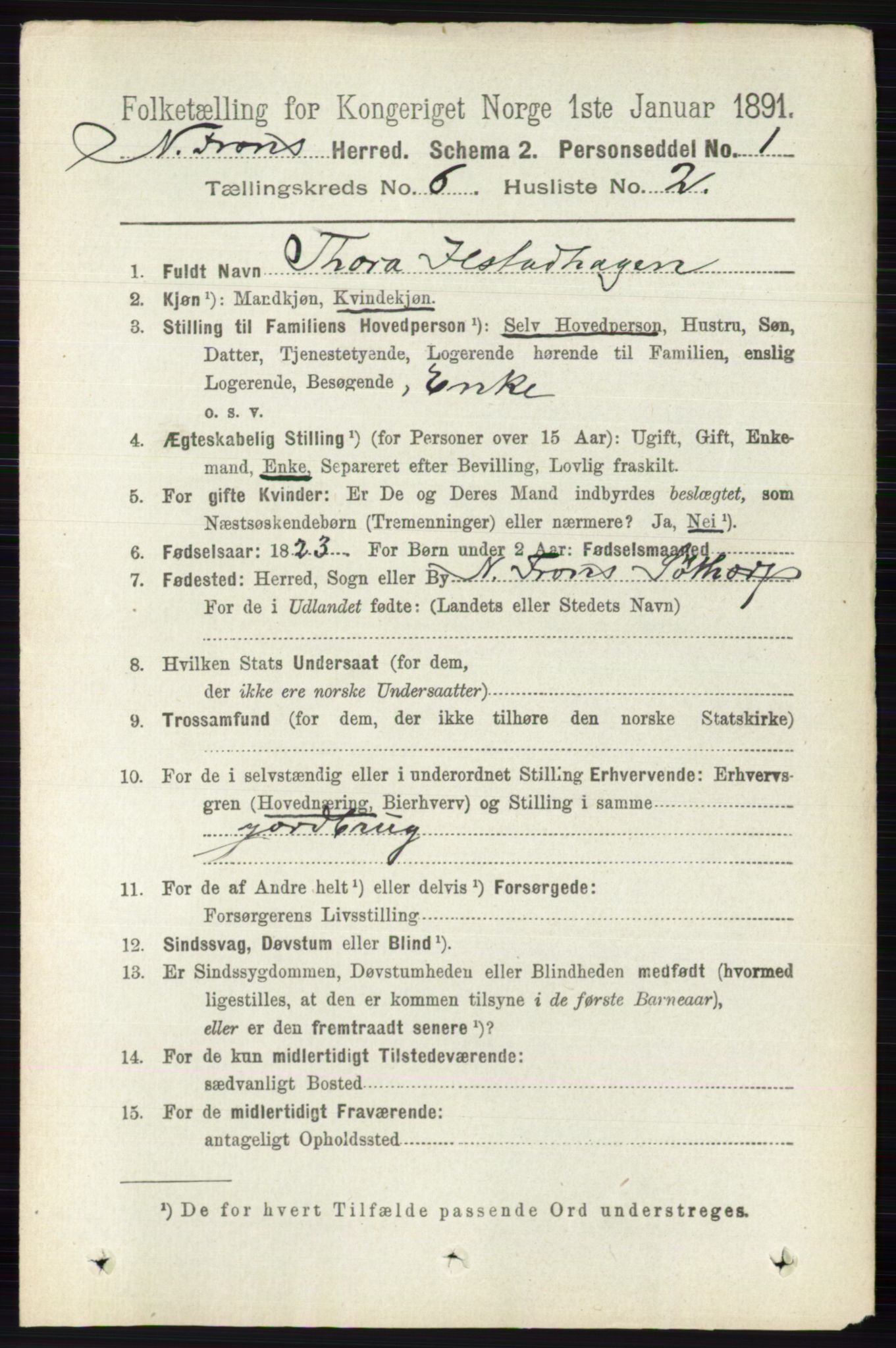 RA, 1891 census for 0518 Nord-Fron, 1891, p. 2265