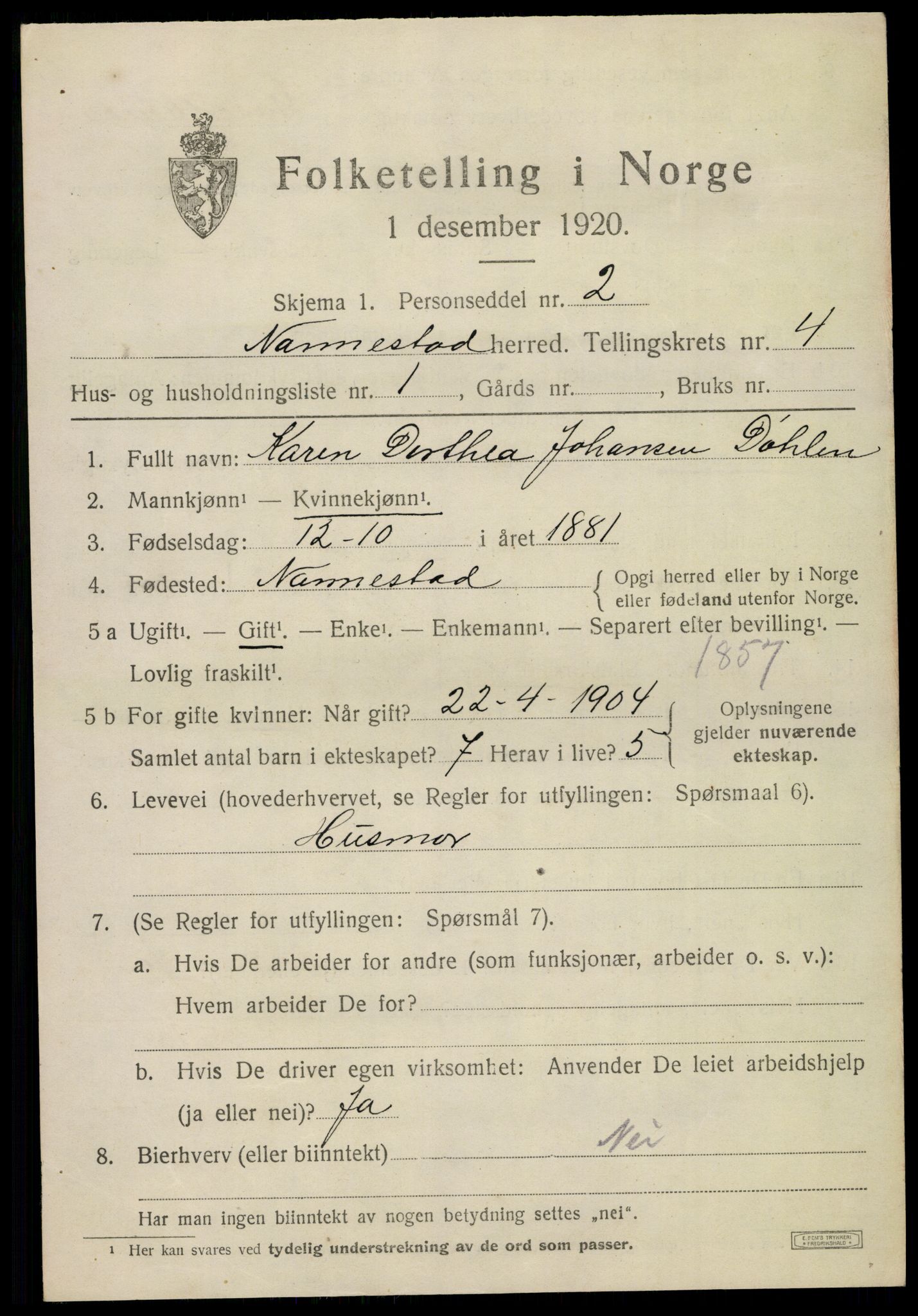 SAO, 1920 census for Nannestad, 1920, p. 5057