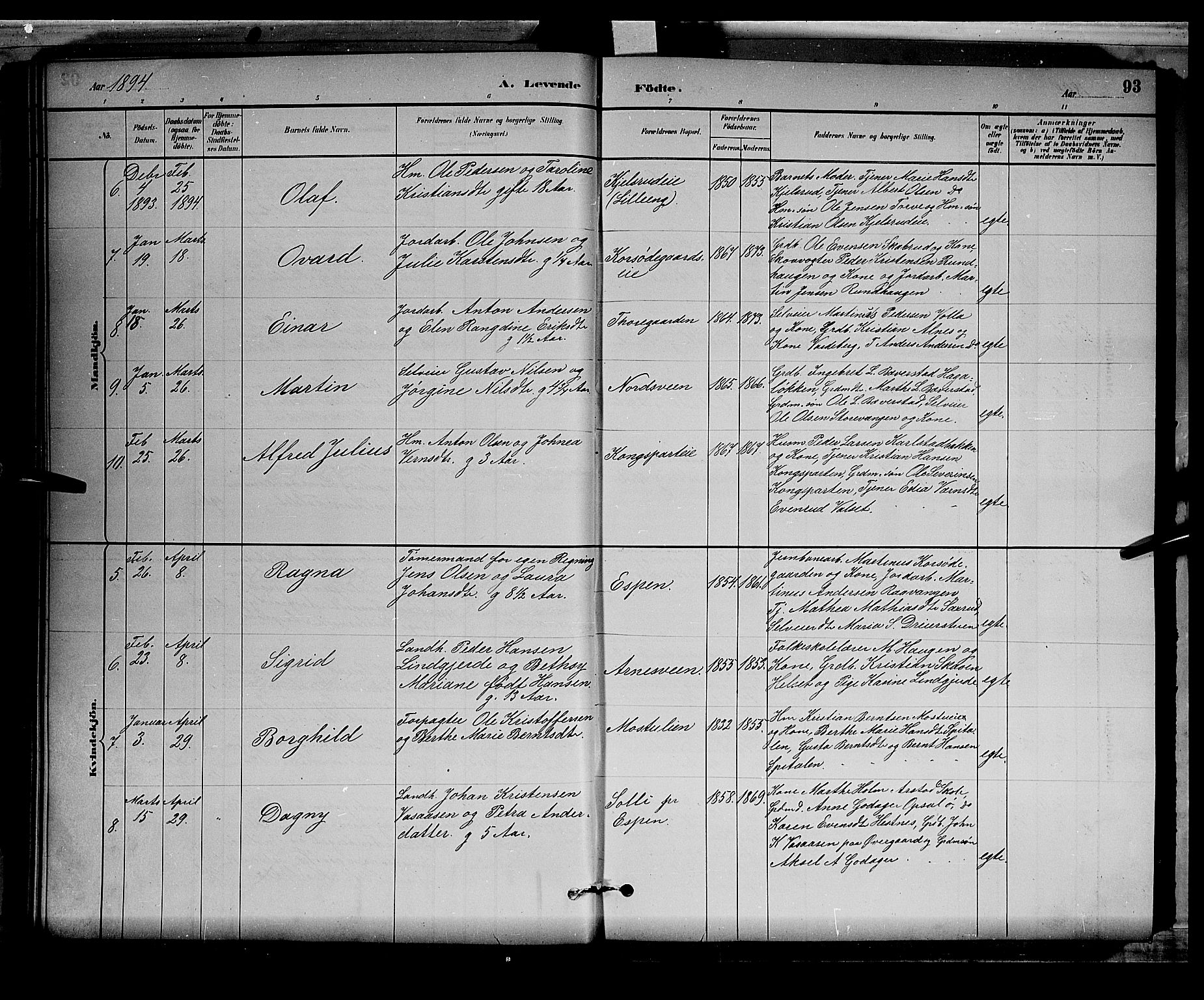 Stange prestekontor, AV/SAH-PREST-002/L/L0008: Parish register (copy) no. 8, 1882-1895, p. 93