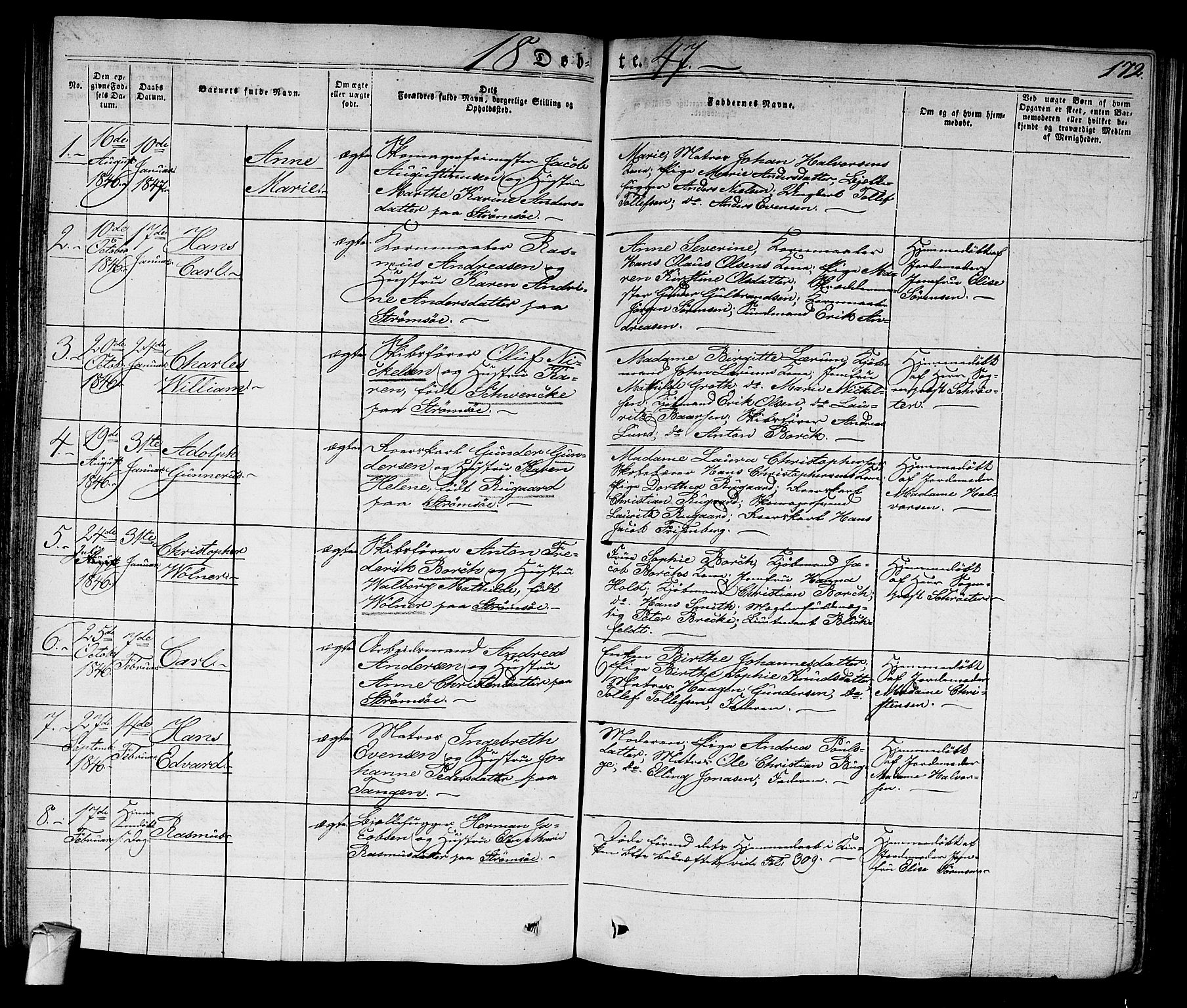 Strømsø kirkebøker, SAKO/A-246/F/Fa/L0012: Parish register (official) no. I 12, 1830-1847, p. 172