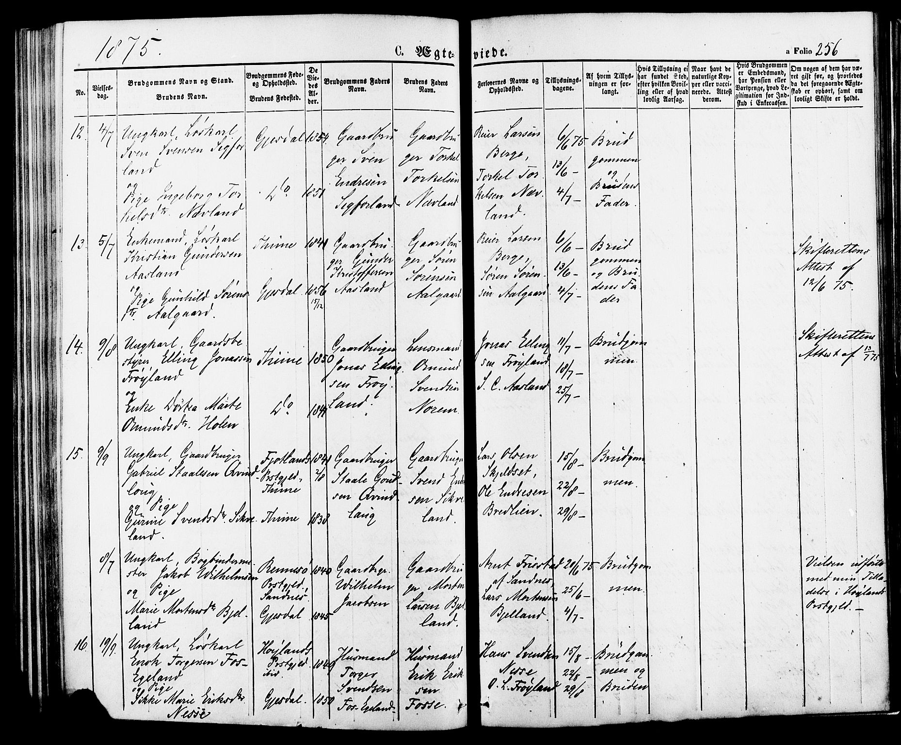 Lye sokneprestkontor, AV/SAST-A-101794/001/30BA/L0008: Parish register (official) no. A 7, 1872-1881, p. 256