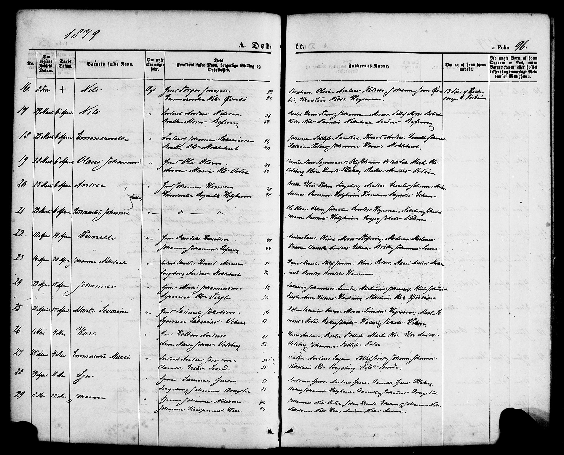 Jølster sokneprestembete, AV/SAB-A-80701/H/Haa/Haaa/L0011: Parish register (official) no. A 11, 1866-1881, p. 96