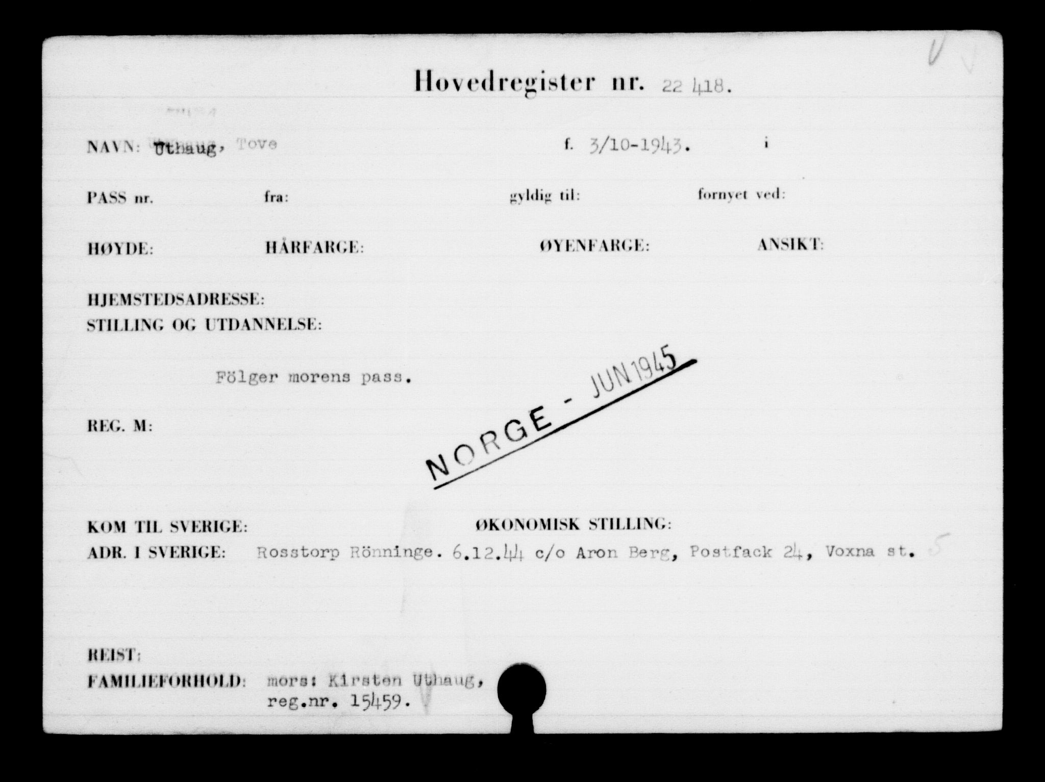 Den Kgl. Norske Legasjons Flyktningskontor, AV/RA-S-6753/V/Va/L0010: Kjesäterkartoteket.  Flyktningenr. 22000-25314, 1940-1945, p. 467