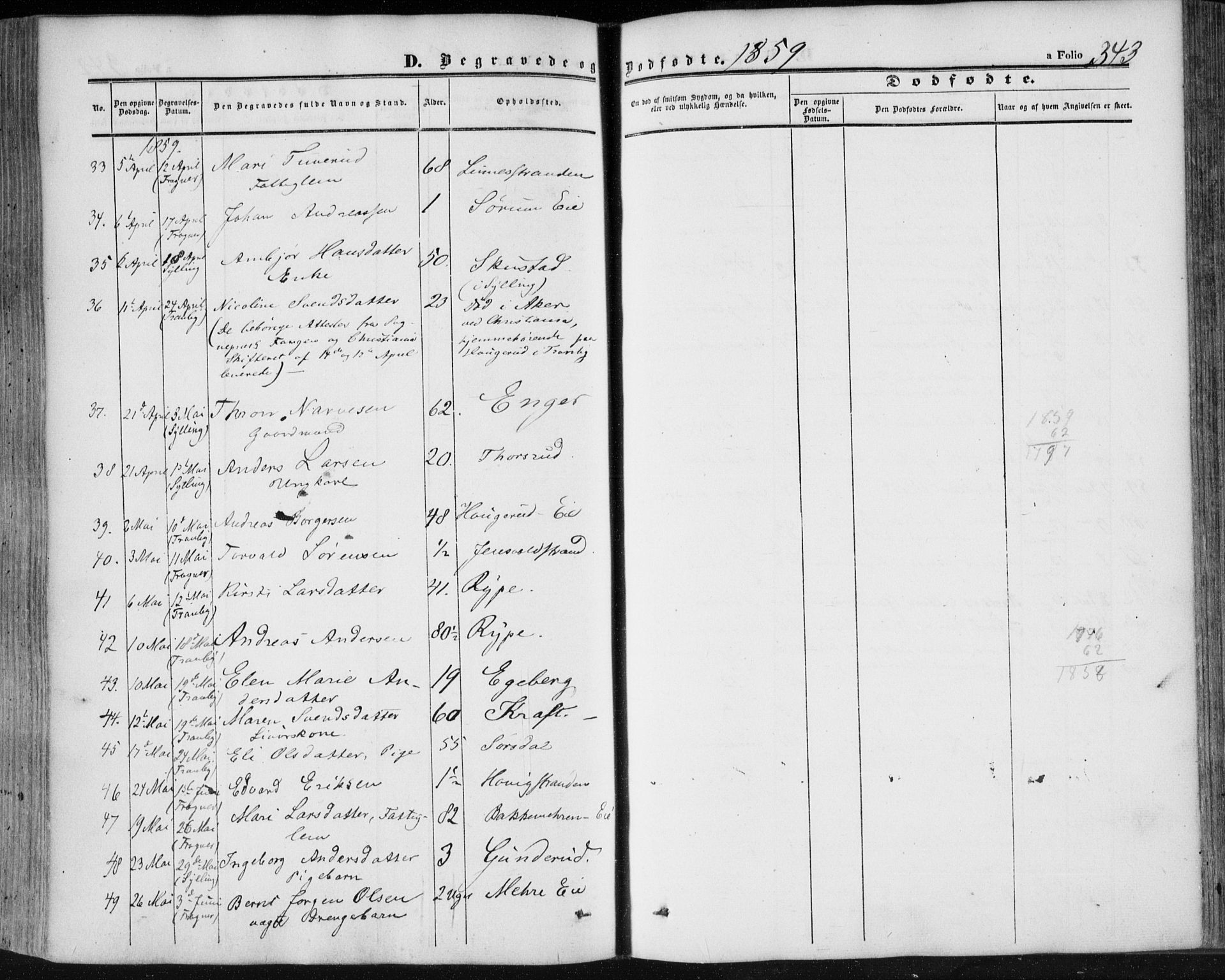 Lier kirkebøker, SAKO/A-230/F/Fa/L0012: Parish register (official) no. I 12, 1854-1864, p. 343