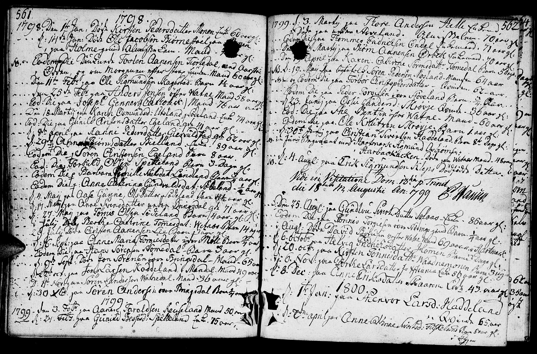 Holum sokneprestkontor, SAK/1111-0022/F/Fa/Faa/L0003: Parish register (official) no. A 3, 1780-1821, p. 561-562