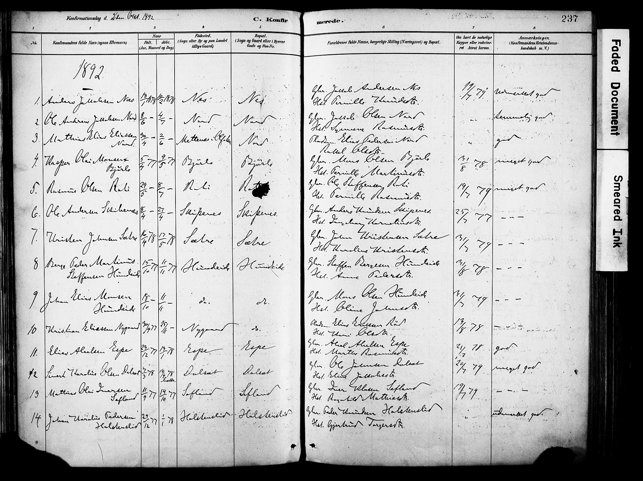 Eid sokneprestembete, AV/SAB-A-82301/H/Haa/Haab/L0001: Parish register (official) no. B 1, 1879-1906, p. 237