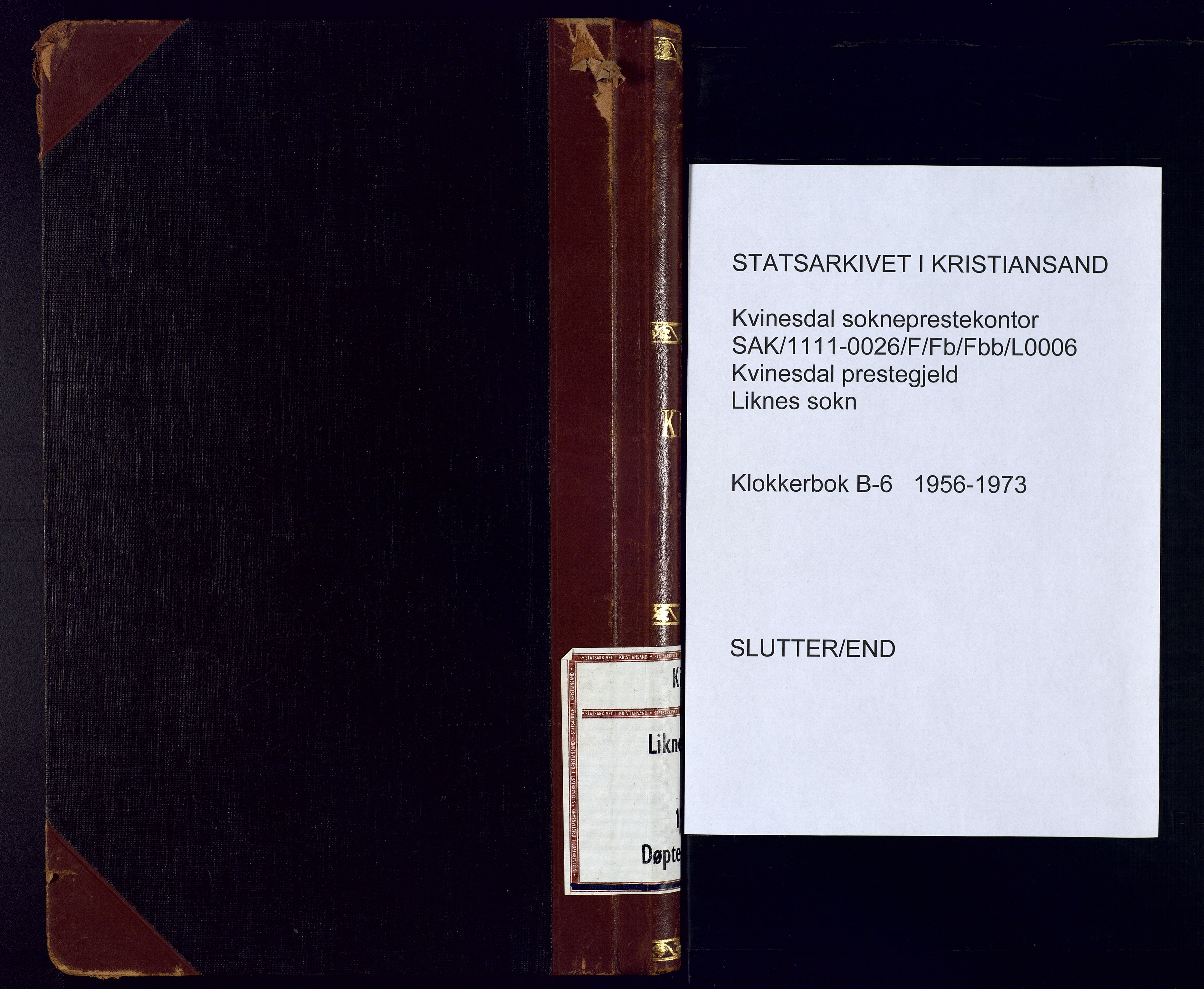 Kvinesdal sokneprestkontor, AV/SAK-1111-0026/F/Fb/Fbb/L0006: Parish register (copy) no. B 6, 1956-1973