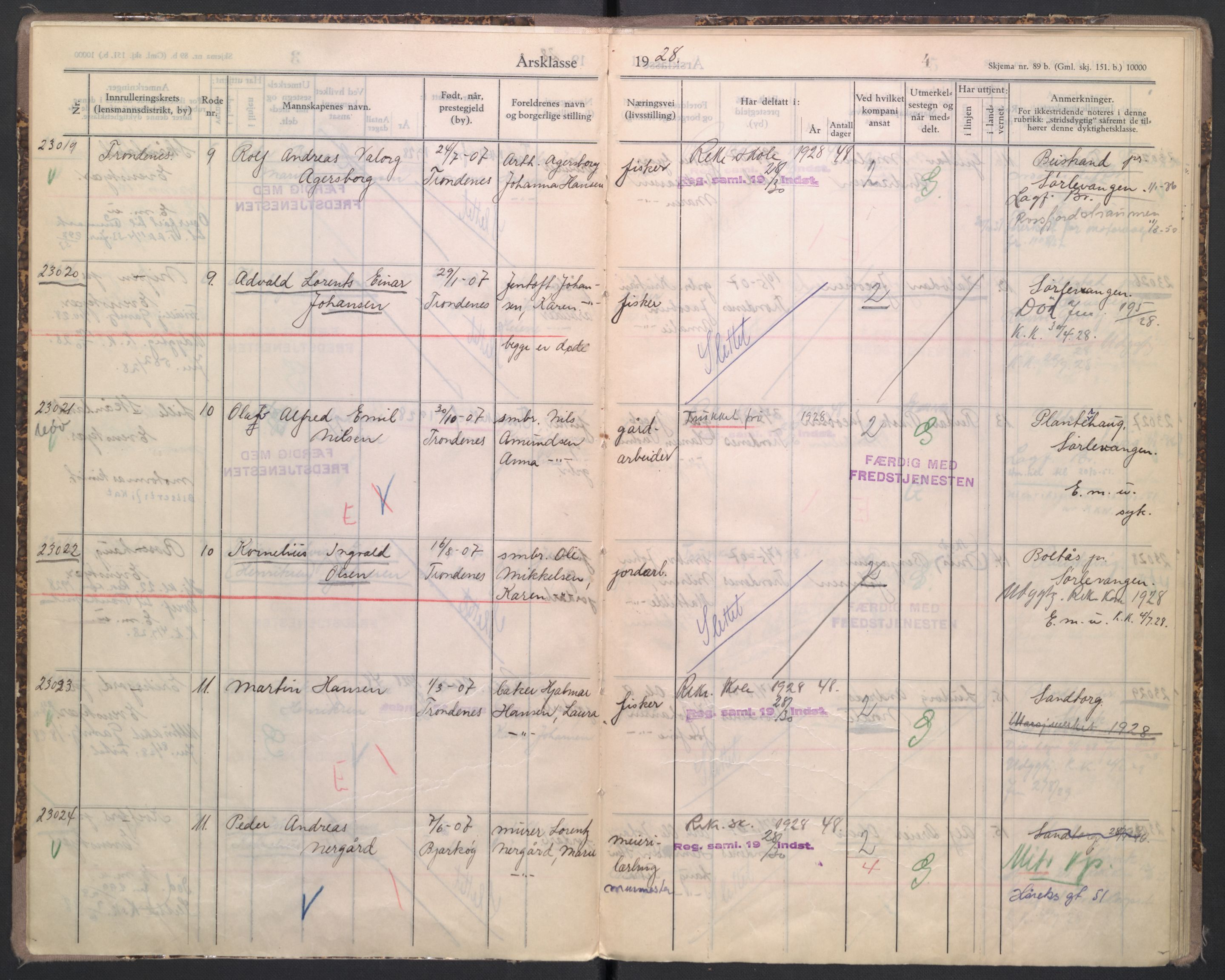 Forsvaret, Troms infanteriregiment nr. 16, AV/RA-RAFA-3146/P/Pa/L0004/0006: Ruller / Rulle for Trondenes bataljons menige mannskaper, årsklasse 1928, 1928, p. 4