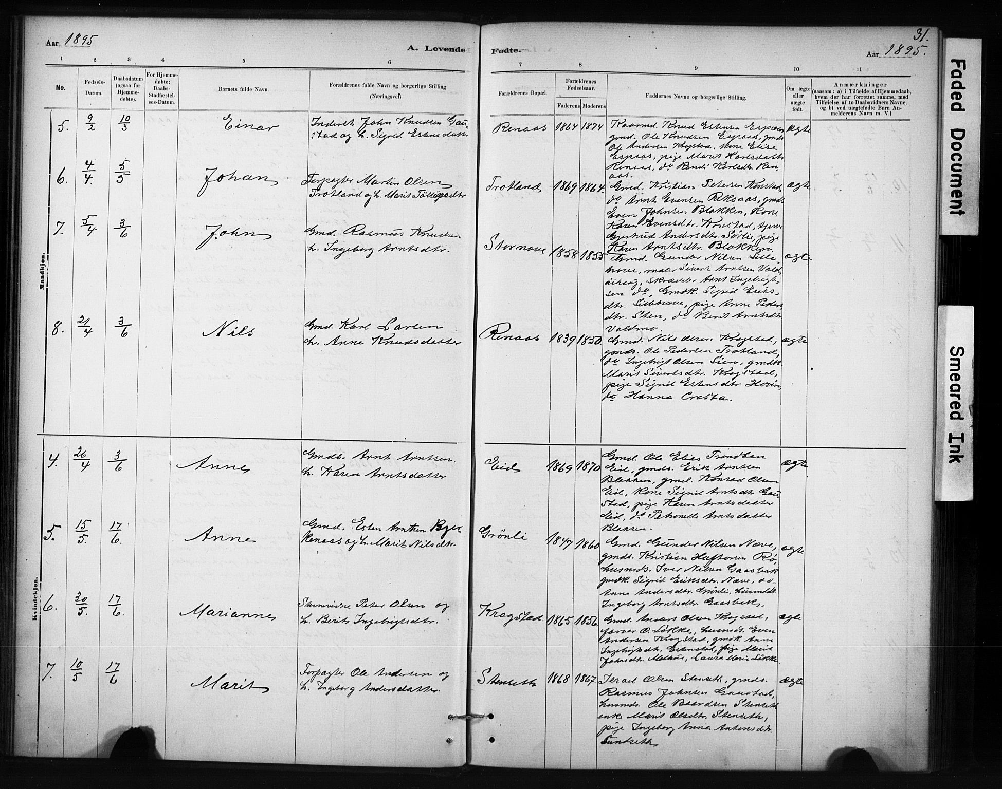 Ministerialprotokoller, klokkerbøker og fødselsregistre - Sør-Trøndelag, AV/SAT-A-1456/694/L1127: Parish register (official) no. 694A01, 1887-1905, p. 31