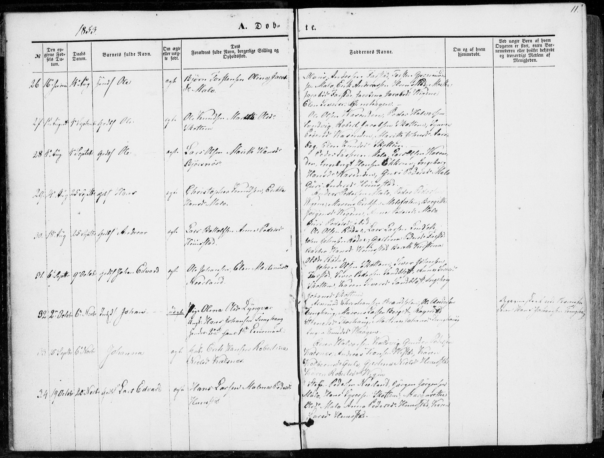 Ministerialprotokoller, klokkerbøker og fødselsregistre - Møre og Romsdal, AV/SAT-A-1454/566/L0767: Parish register (official) no. 566A06, 1852-1868, p. 11