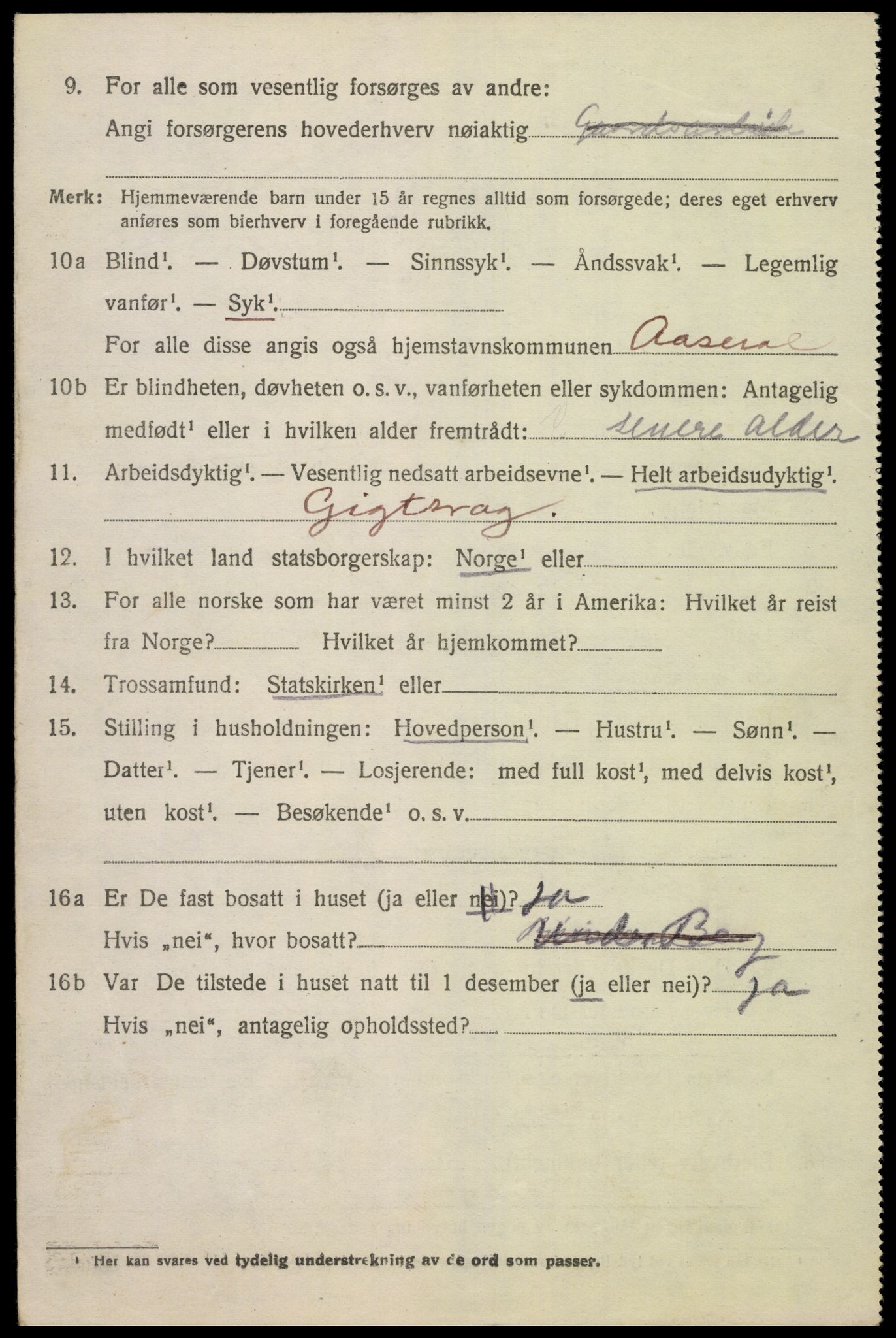 SAK, 1920 census for Åseral, 1920, p. 1199