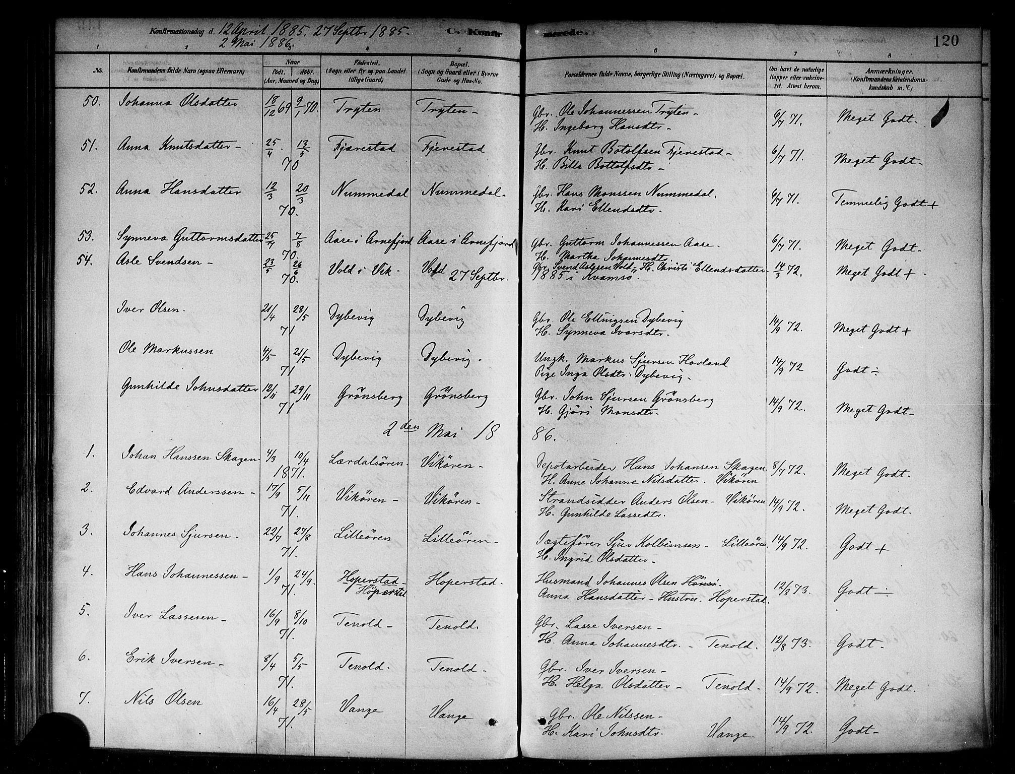 Vik sokneprestembete, SAB/A-81501: Parish register (official) no. B 1, 1878-1890, p. 120