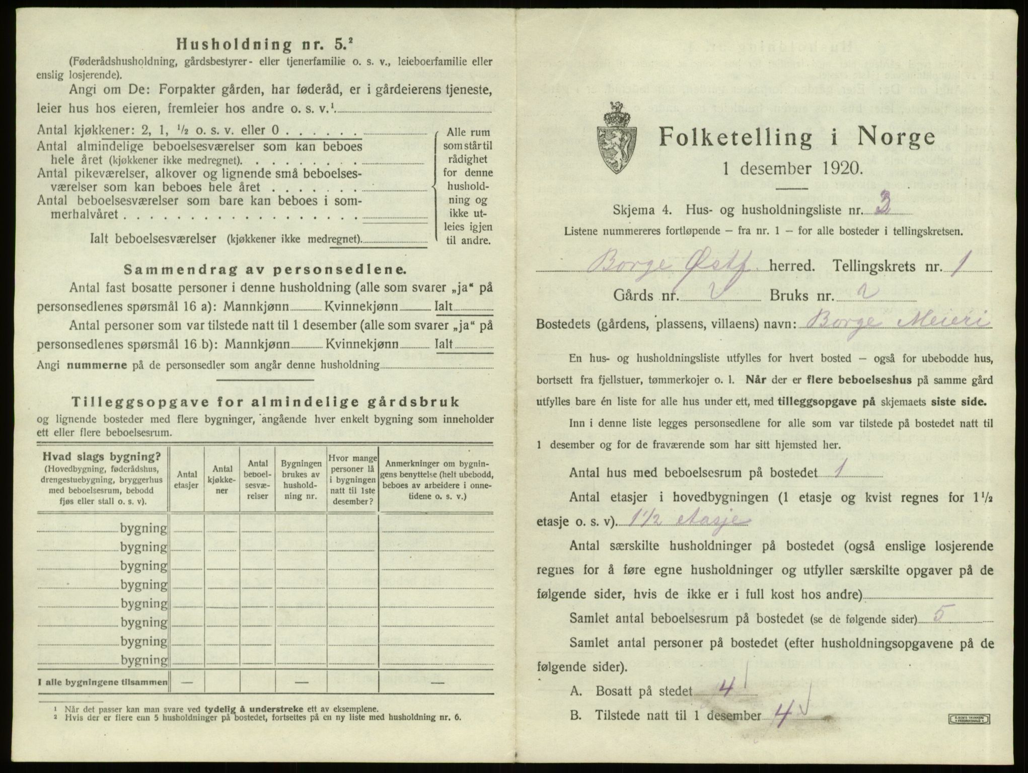 SAO, 1920 census for Borge, 1920, p. 39