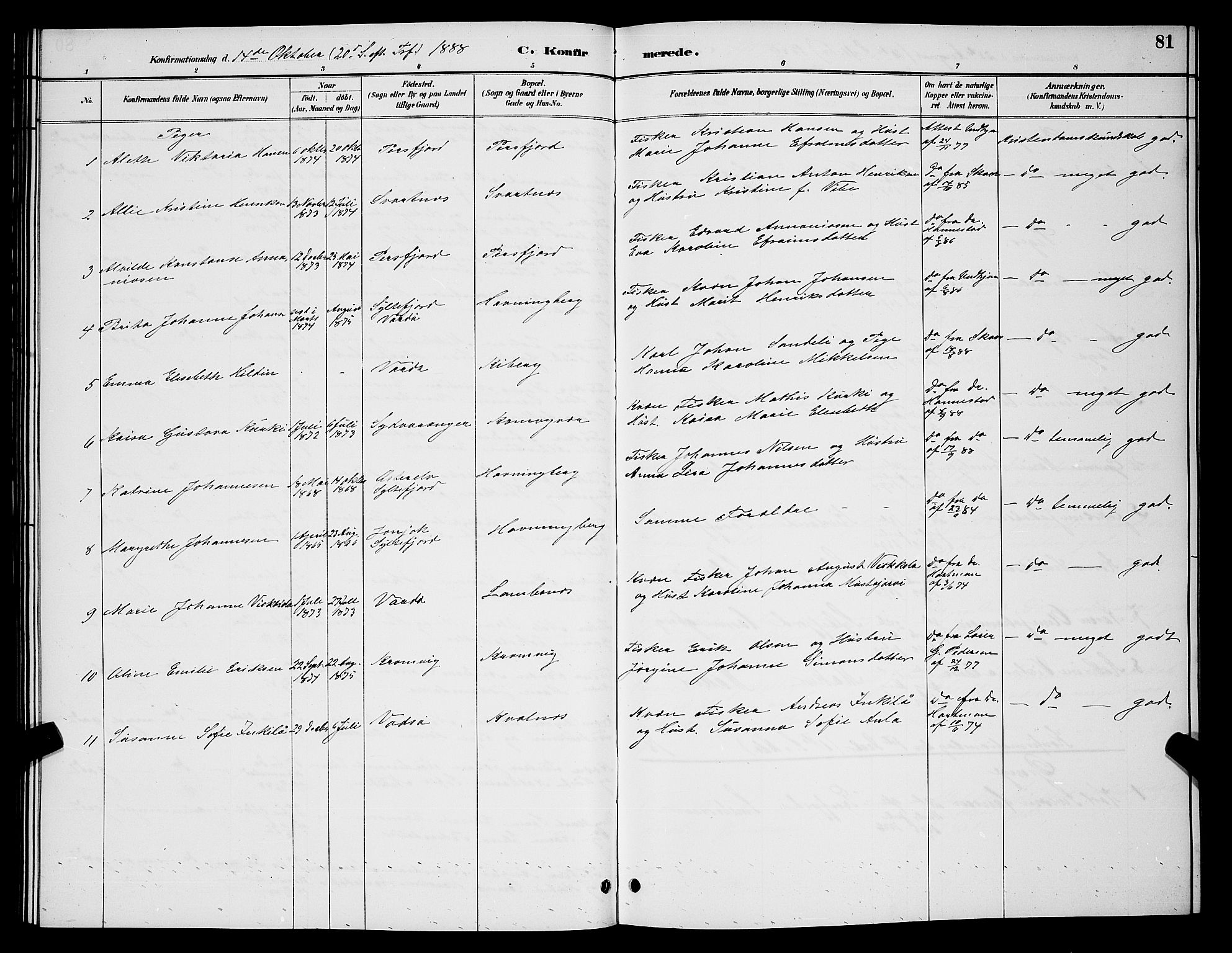Vardø sokneprestkontor, SATØ/S-1332/H/Hb/L0007klokker: Parish register (copy) no. 7, 1887-1892, p. 81