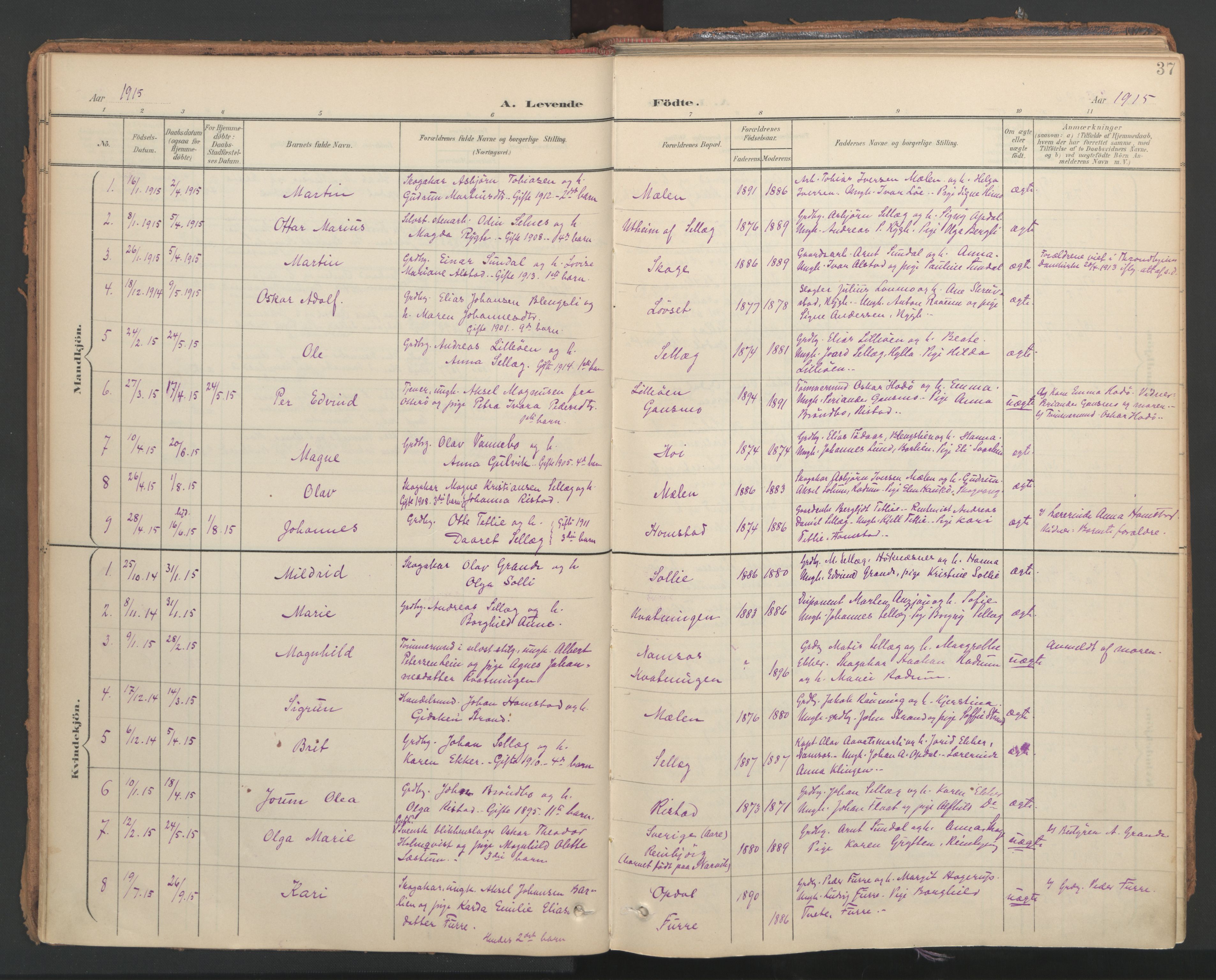 Ministerialprotokoller, klokkerbøker og fødselsregistre - Nord-Trøndelag, AV/SAT-A-1458/766/L0564: Parish register (official) no. 767A02, 1900-1932, p. 37