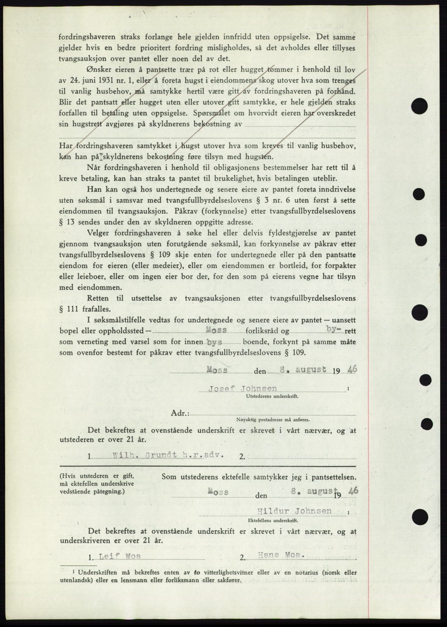 Moss sorenskriveri, SAO/A-10168: Mortgage book no. B15, 1946-1946, Diary no: : 1899/1946