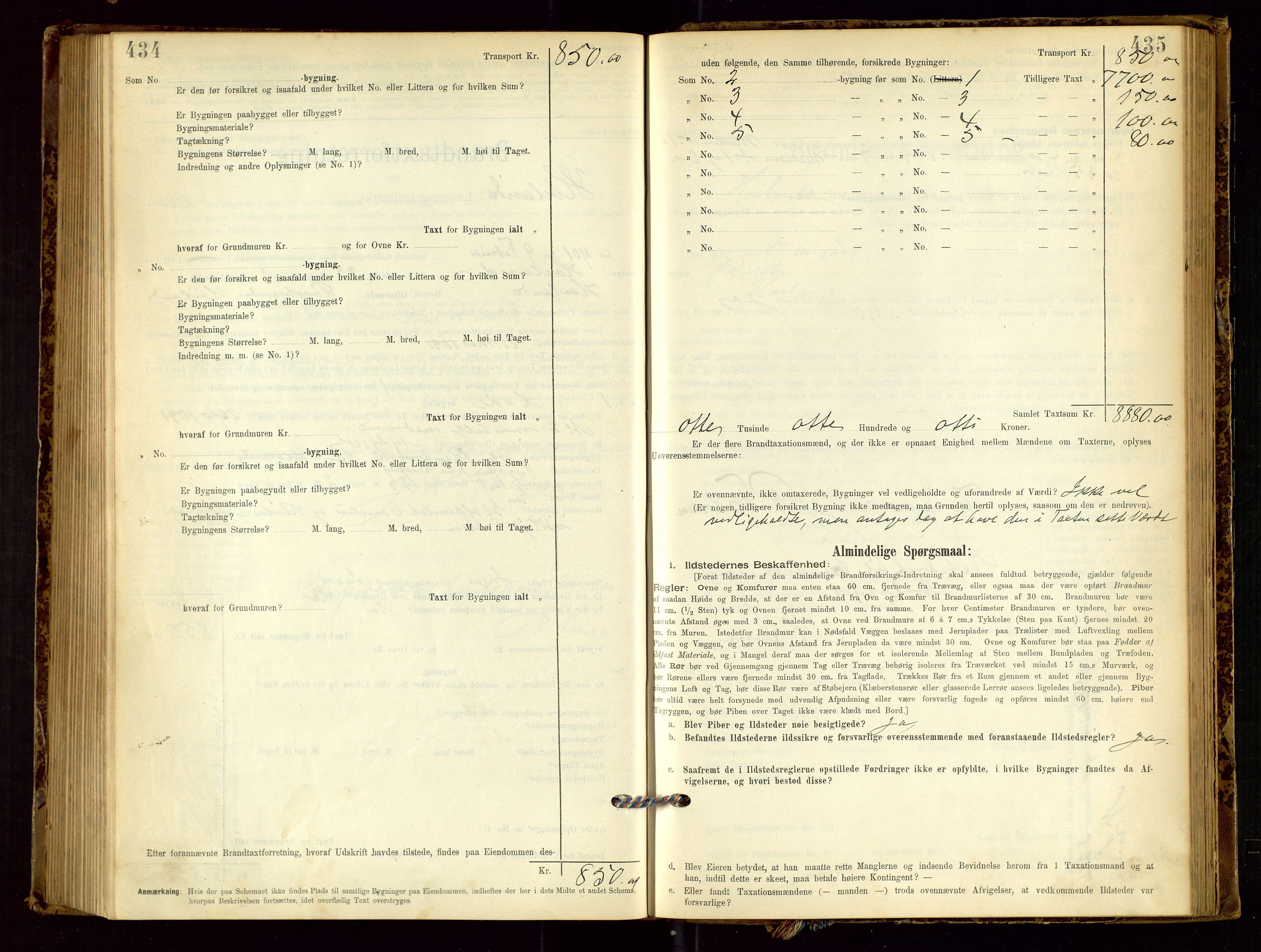 Høyland/Sandnes lensmannskontor, SAST/A-100166/Gob/L0001: "Brandtaxtprotokol", 1890-1913, p. 434-435