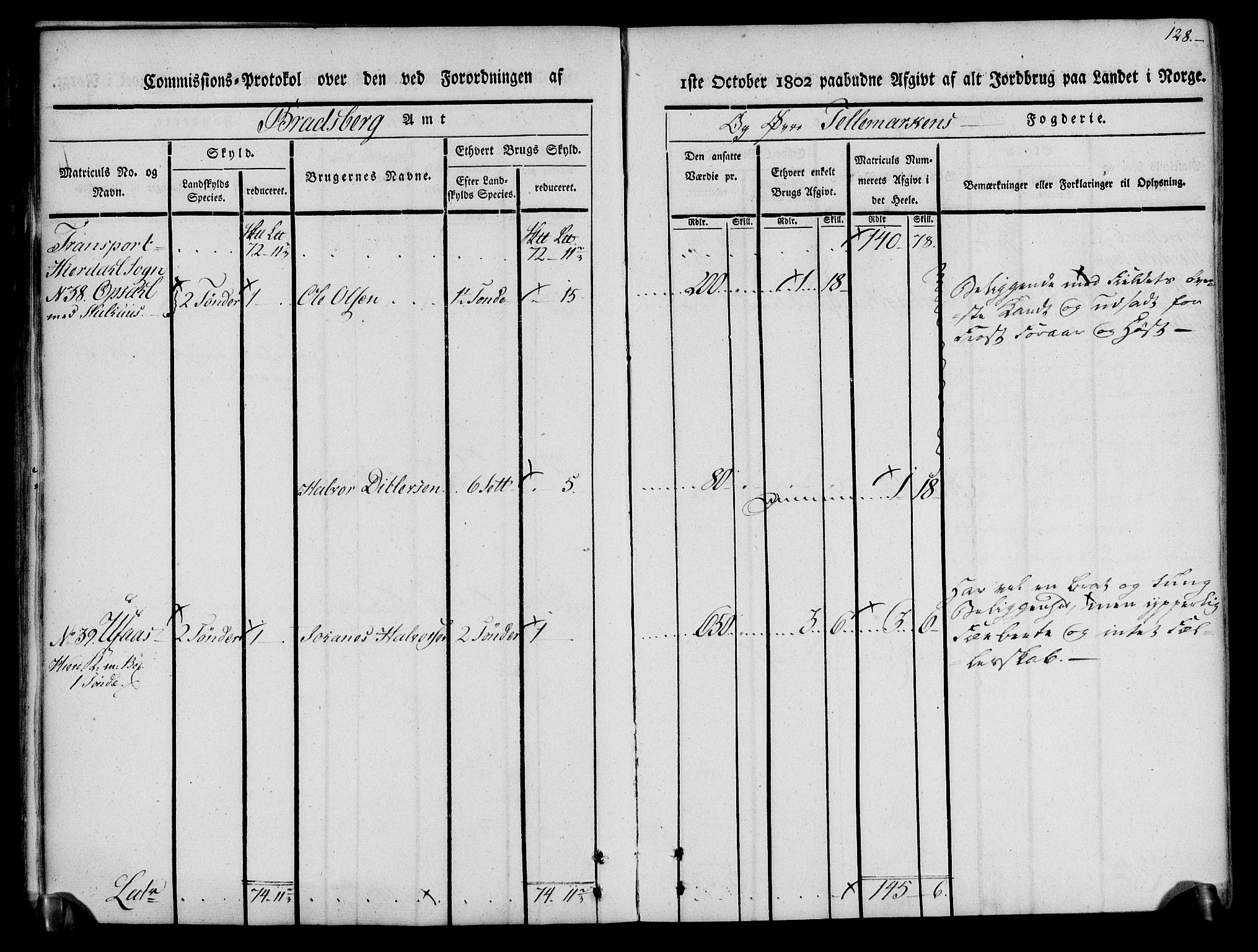 Rentekammeret inntil 1814, Realistisk ordnet avdeling, AV/RA-EA-4070/N/Ne/Nea/L0074: Øvre Telemarken fogderi. Kommisjonsprotokoll for fogderiets østre del - Tinn, Hjartdal og Seljord prestegjeld., 1803, p. 128