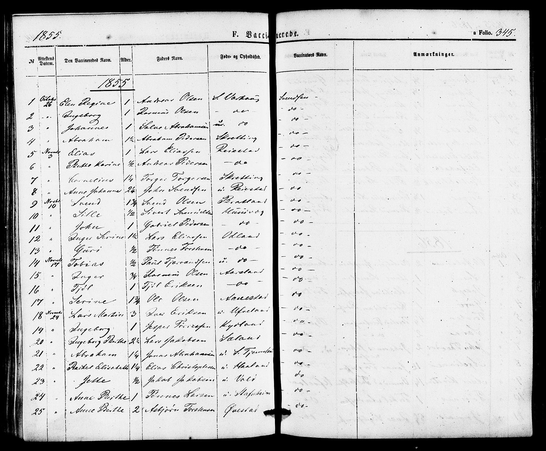 Hå sokneprestkontor, SAST/A-101801/001/30BA/L0009: Parish register (official) no. A 8, 1855-1878, p. 345