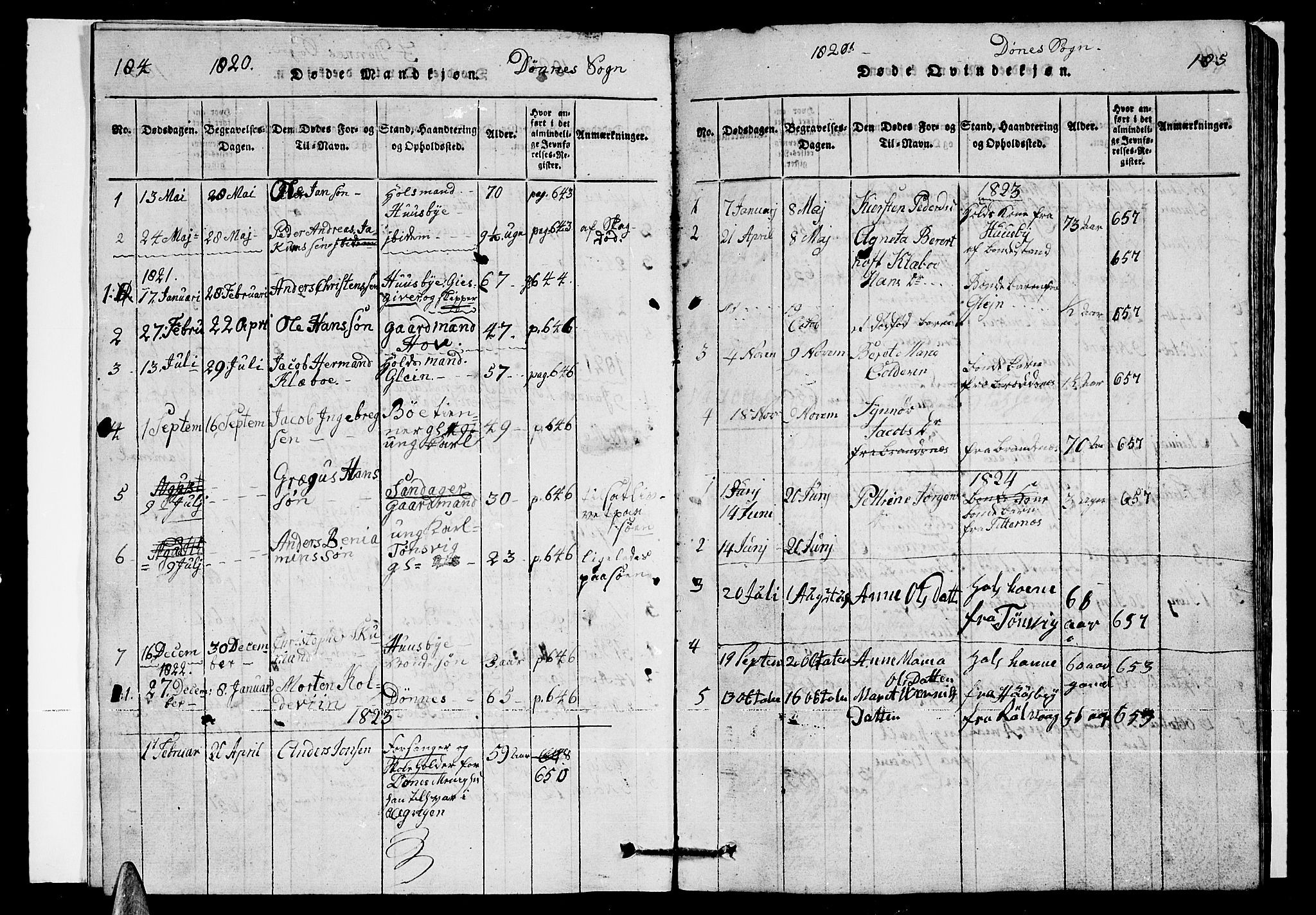 Ministerialprotokoller, klokkerbøker og fødselsregistre - Nordland, SAT/A-1459/835/L0529: Parish register (copy) no. 835C01, 1820-1828, p. 184-185