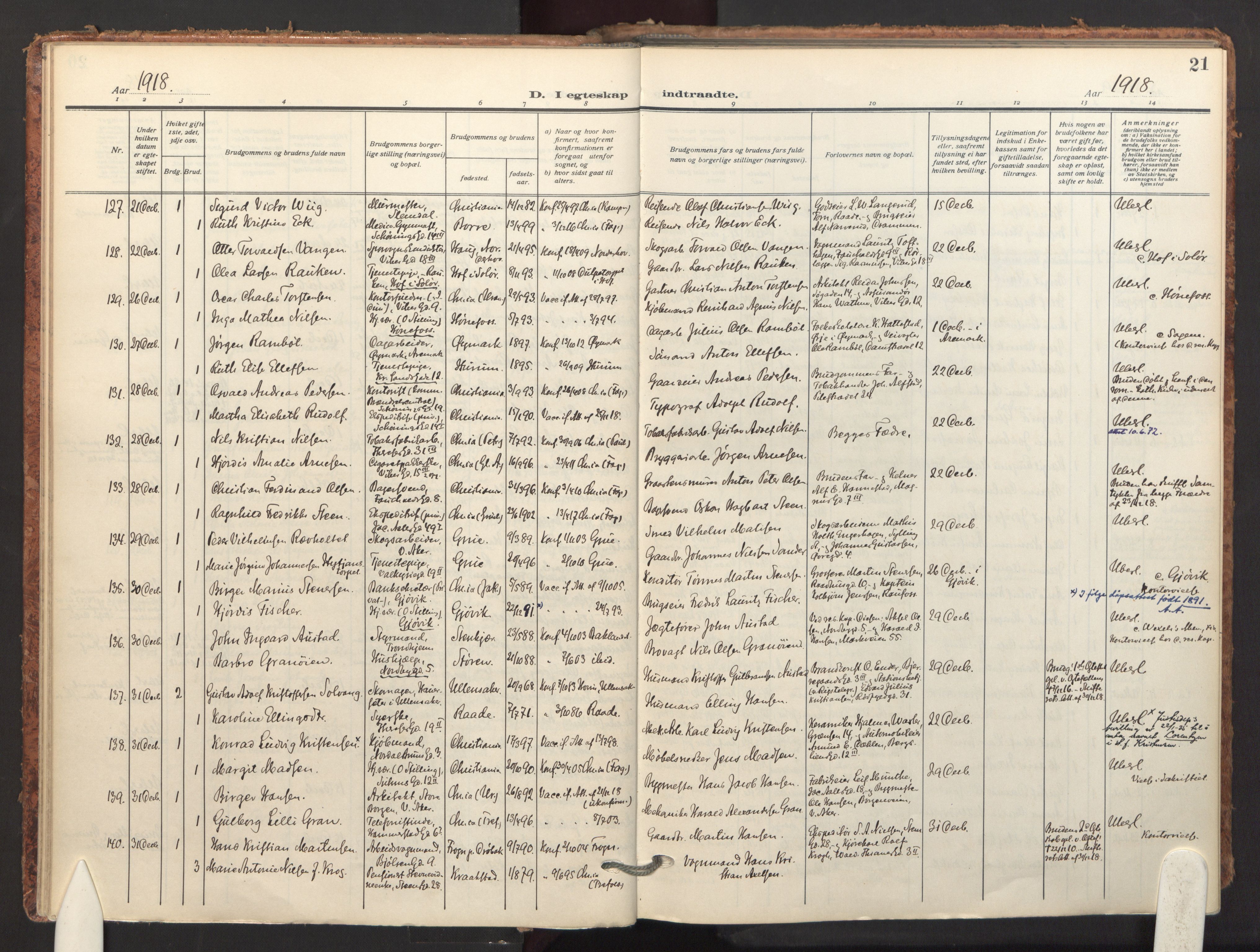 Fagerborg prestekontor Kirkebøker, SAO/A-10844/F/Fa/L0007: Parish register (official) no. 7, 1917-1934, p. 21