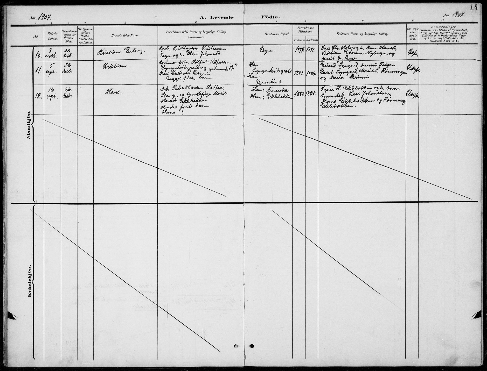 Lom prestekontor, AV/SAH-PREST-070/L/L0006: Parish register (copy) no. 6, 1901-1939, p. 14