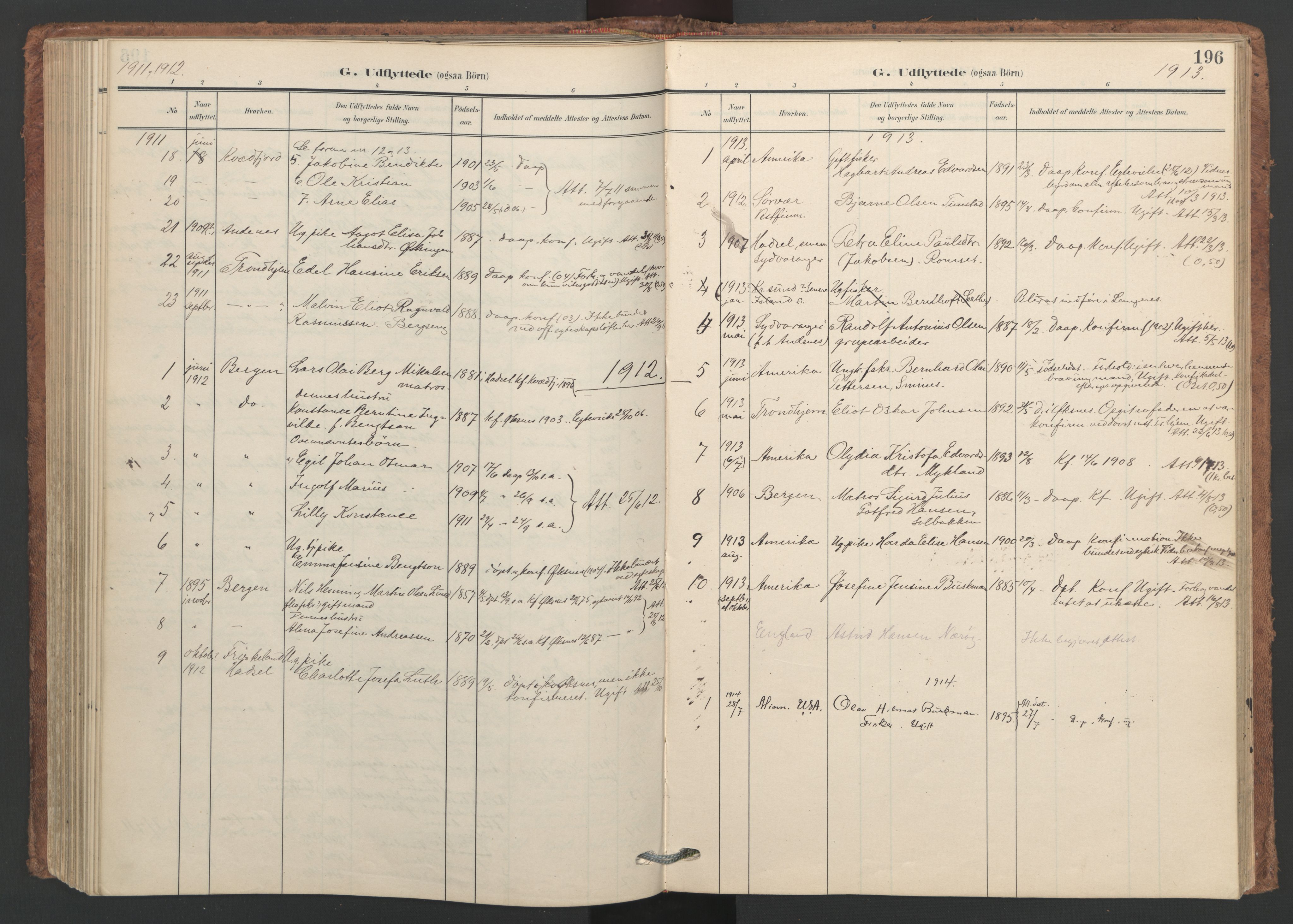Ministerialprotokoller, klokkerbøker og fødselsregistre - Nordland, SAT/A-1459/893/L1339: Parish register (official) no. 893A11, 1904-1914, p. 196