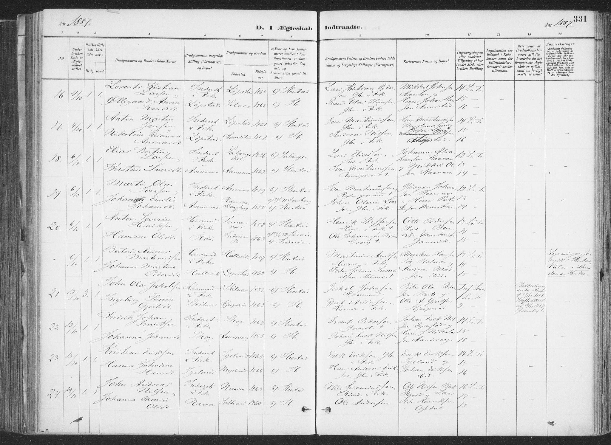 Ibestad sokneprestembete, SATØ/S-0077/H/Ha/Haa/L0011kirke: Parish register (official) no. 11, 1880-1889, p. 331